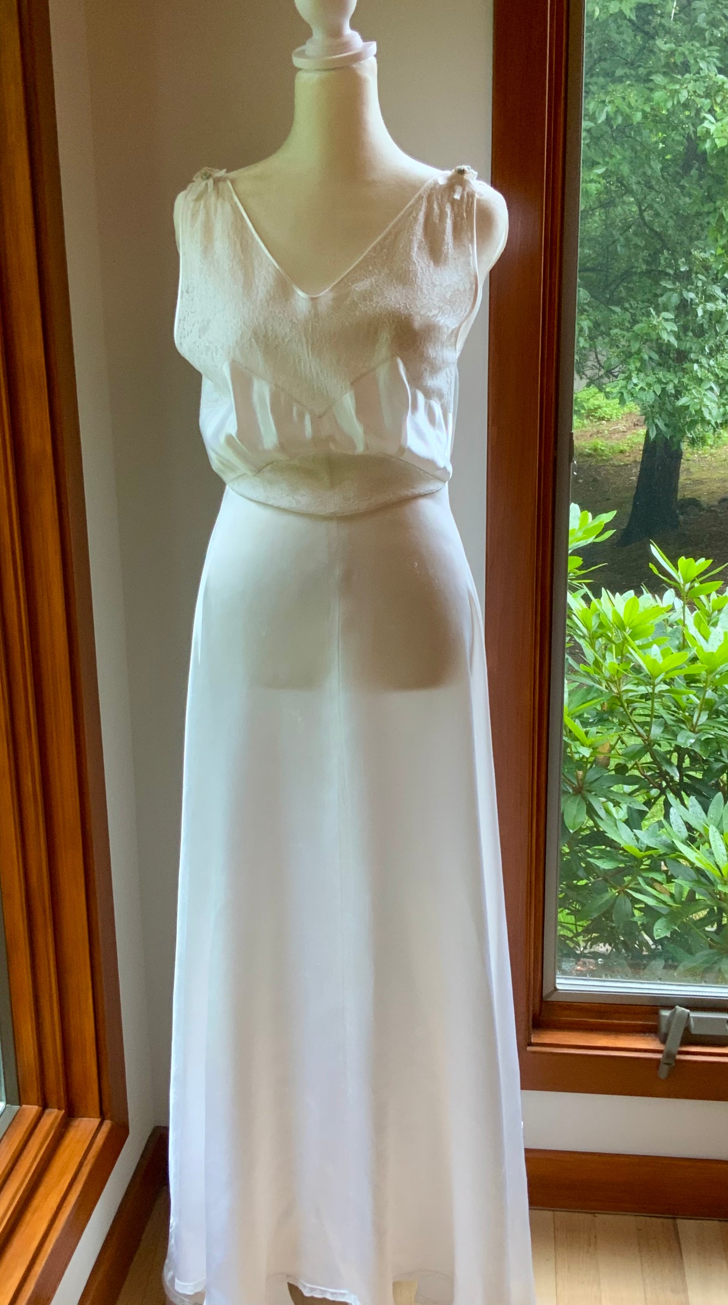 1930s Ivory Satin Bridal Lounge Set | Bias Cut Skirt & Lace Blouson Top | Romantic Two-Piece Ensemble