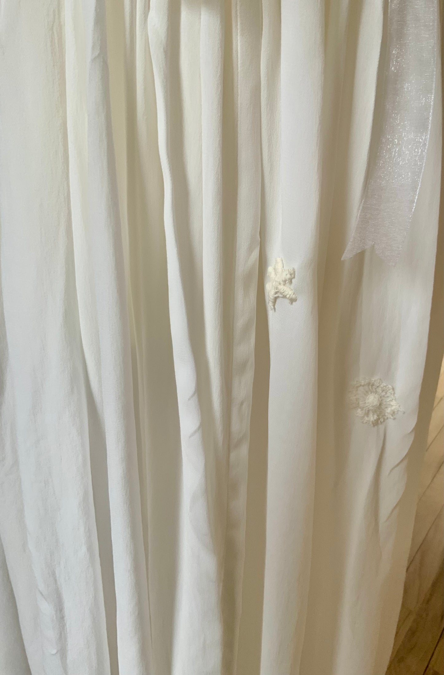 1930s Chiffon Lingerie Dress — Antique Ivory Embroidered Boudoir Gown with Butterfly Motif-30BE