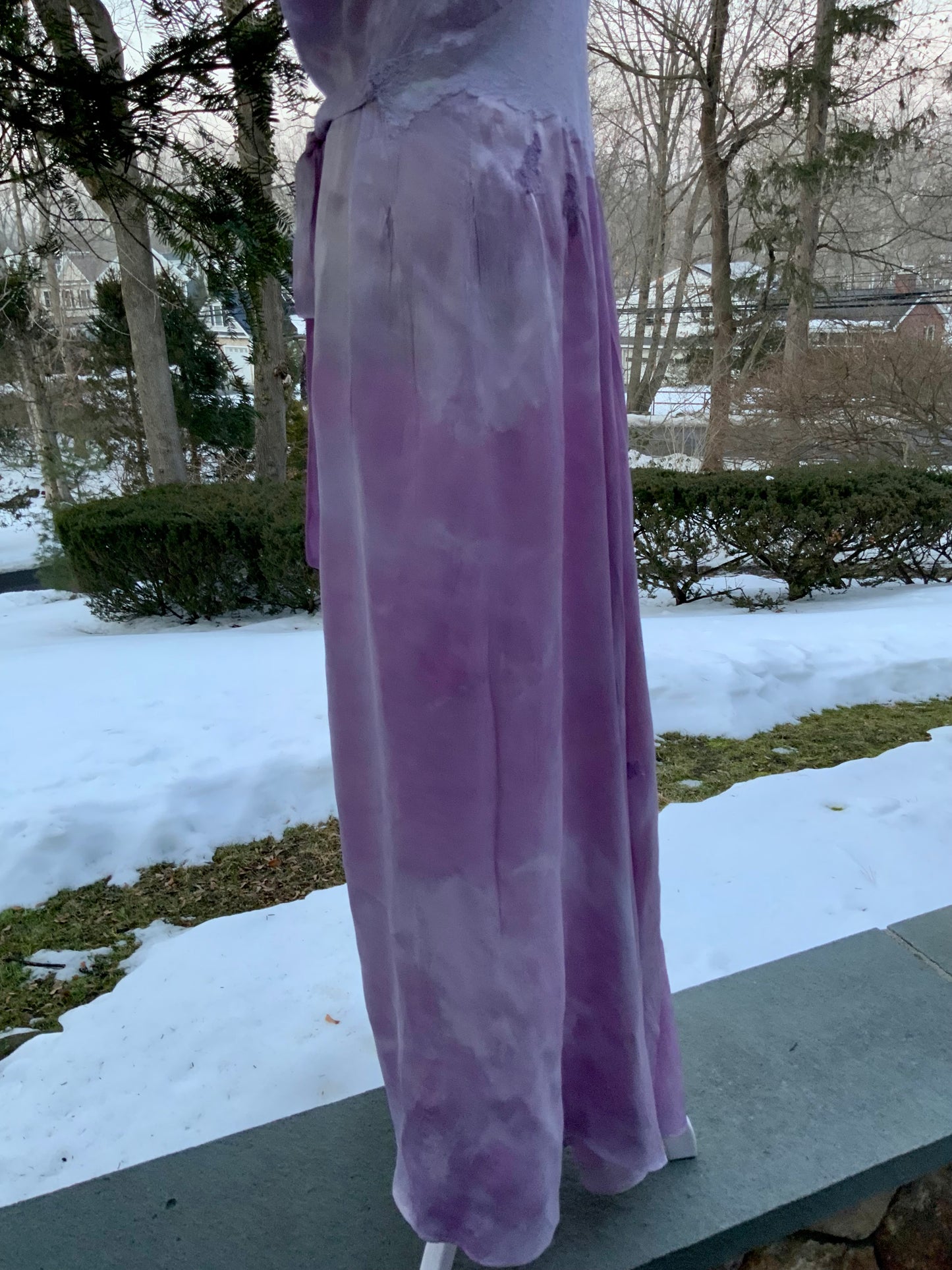 1970s Lilac Satin & Lace Gown – Hand Dyed Romantic Vintage Maxi Dress
 - 50V