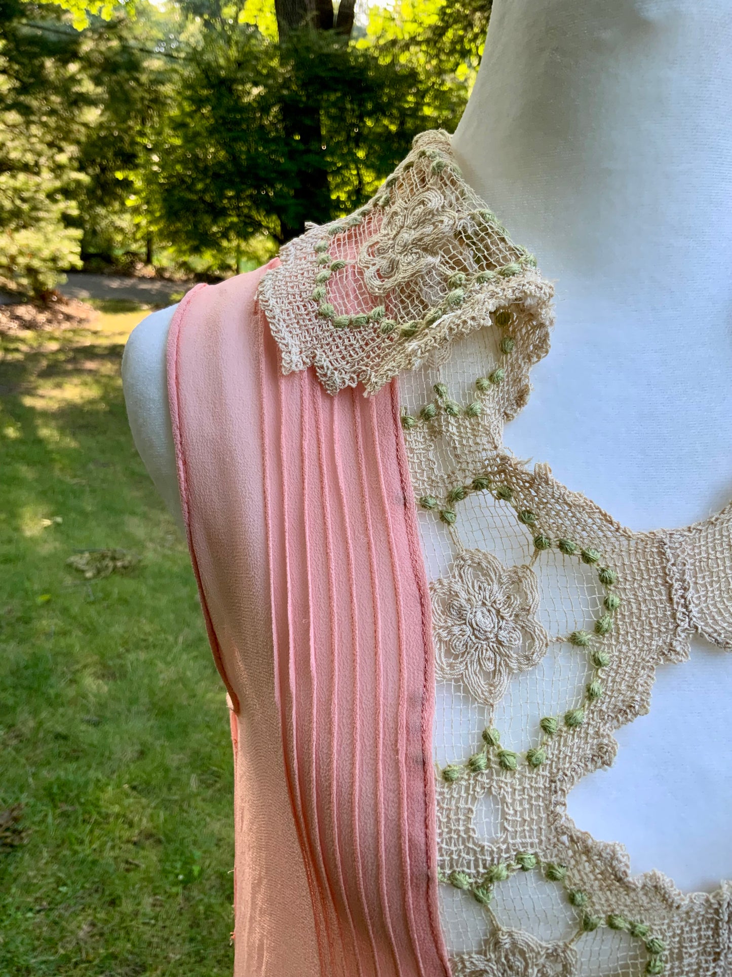 Rare 1920s Silk Chiffon Flapper Dress Art Deco Lace Dress Original Silk Slip Antique Pink Dress Vintage Restored with Vintage Appliqués. 20AS