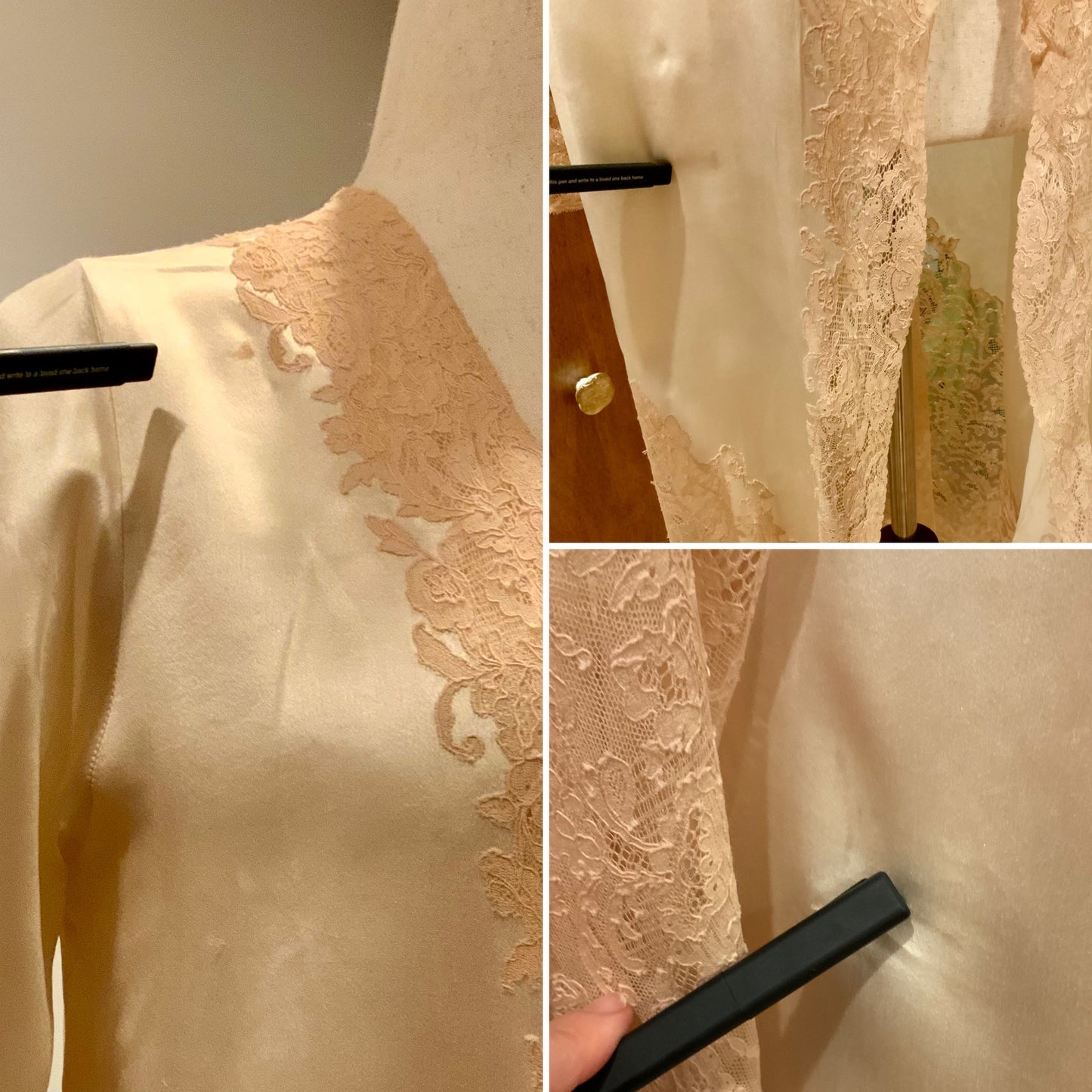 1930s Pure Silk & Lace Robe – Ivory Antique Peignoir with Hand – Luxury Vintage - 30AR