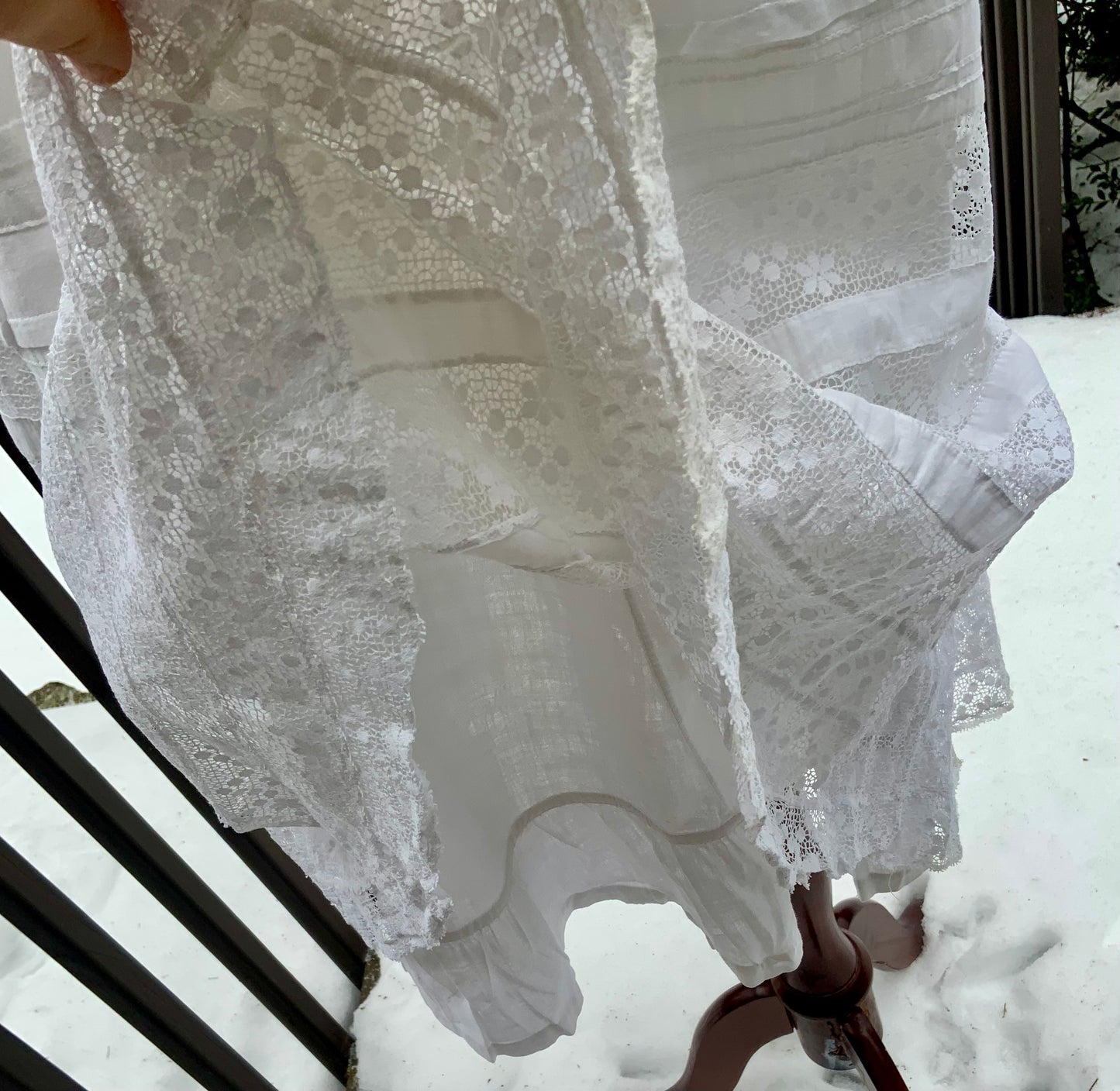 Edwardian White Cotton Lingerie Dress | 1910s Crochet Lace Tea Dress | Antique Summer Bridal Dress-ED55