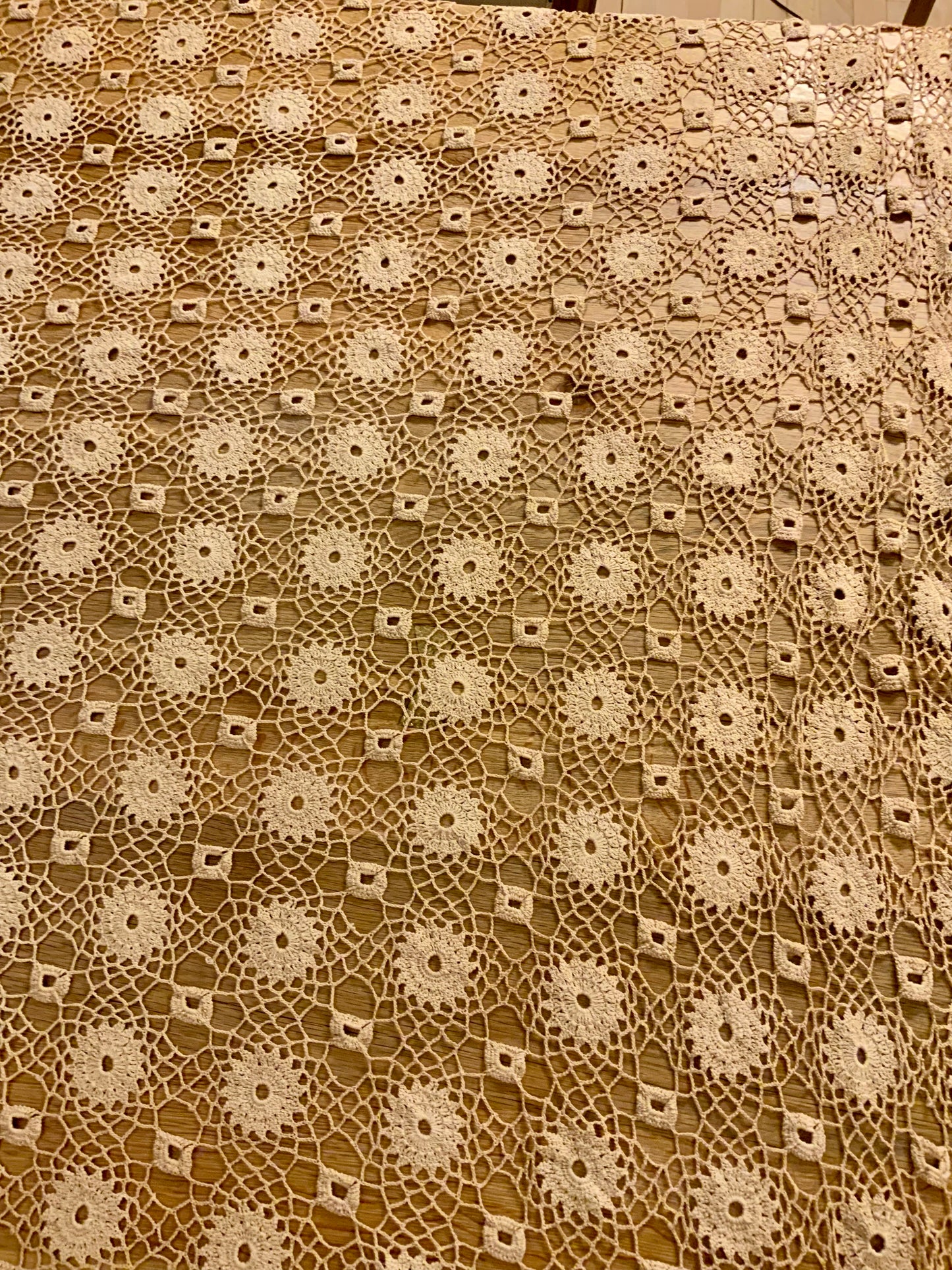 Large Antique Crochet Lace Tablecloth – Handworked Heirloom Textile – Decorative Statement Piece – Early 20th Century- Iconic Rare