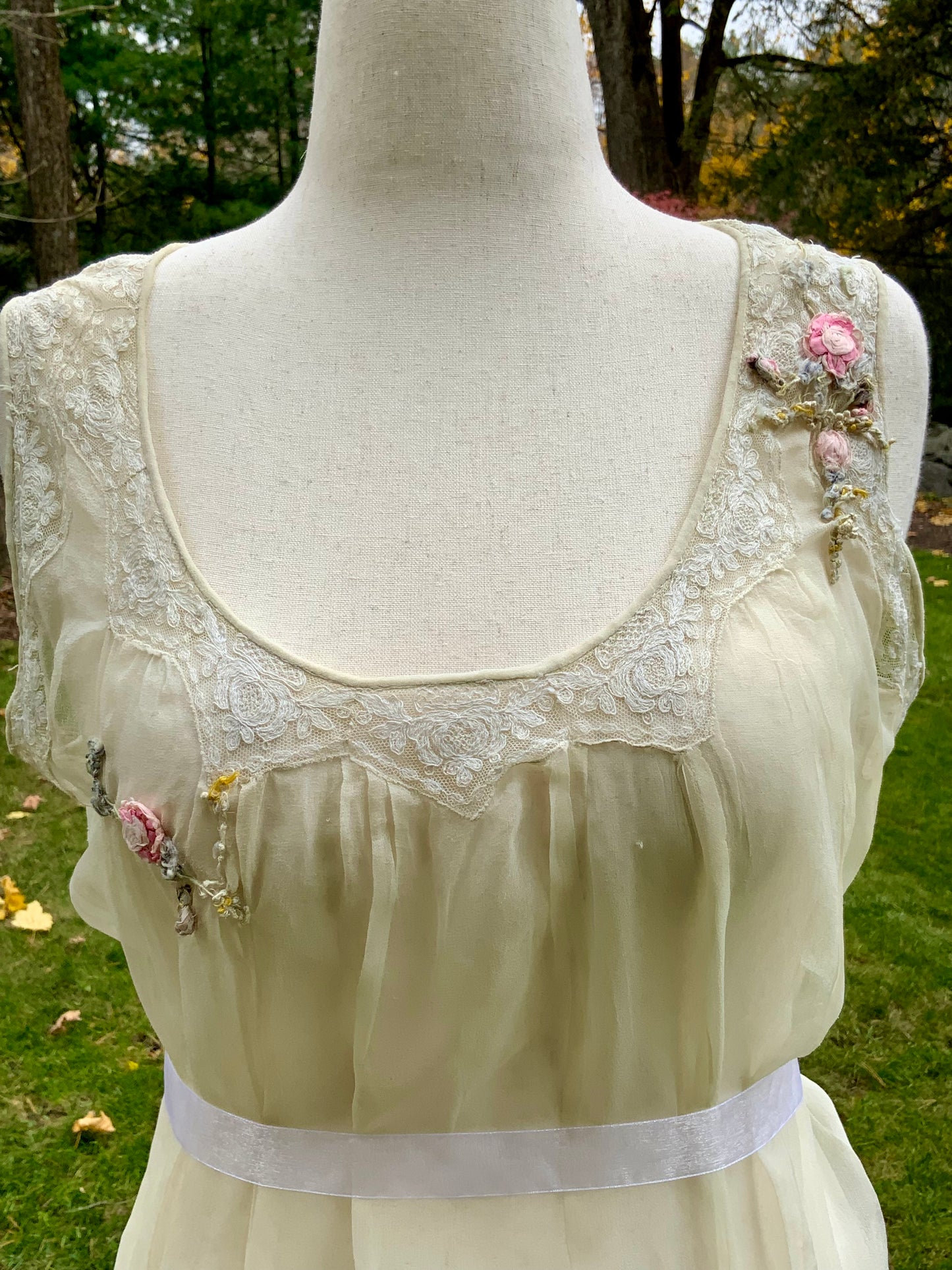 Edwardian–1920s Sheer Silk Chiffon Slip Dress | -Trousseau Lingerie Gown –20AP