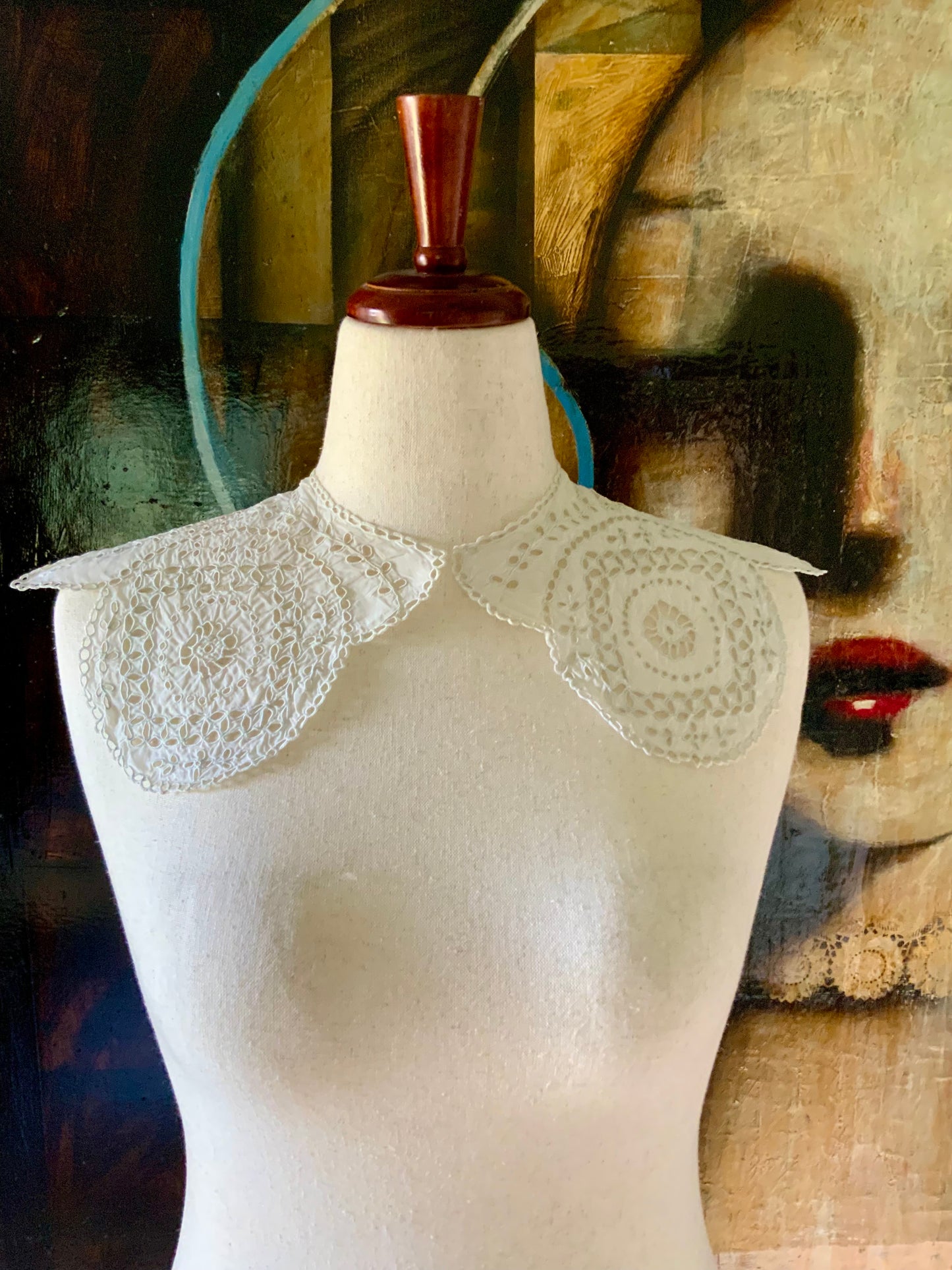 Antique Edwardian Cutwork Cotton Collar – Broderie Anglaise Embroidered Detachable Collar