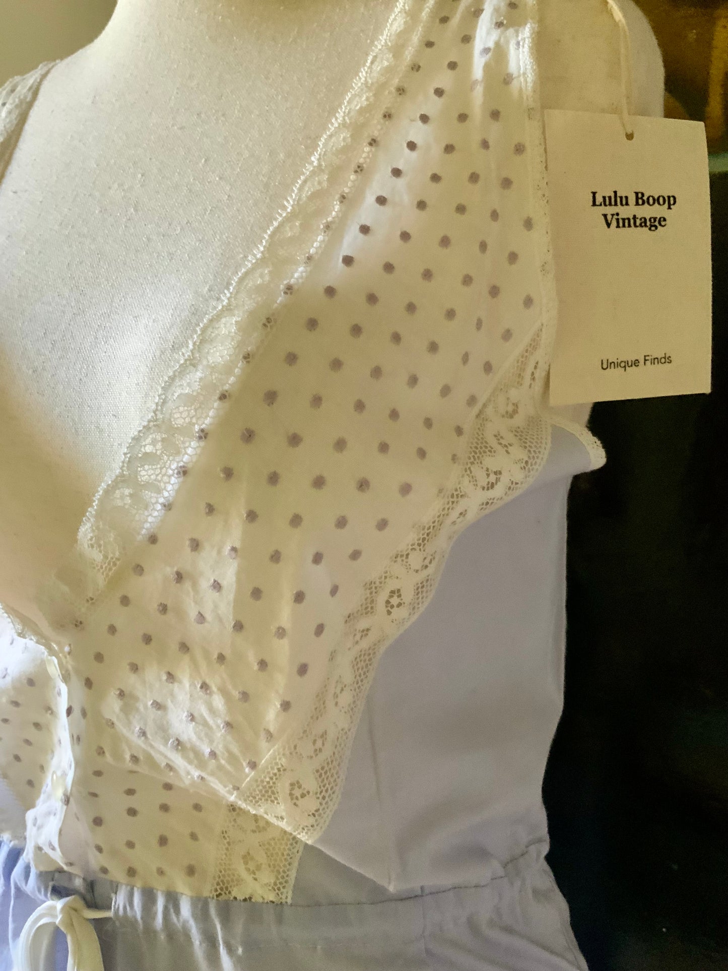 Late 1930s White Cotton Dotted Nightgown – Eyelet Slip Dress - 30AR