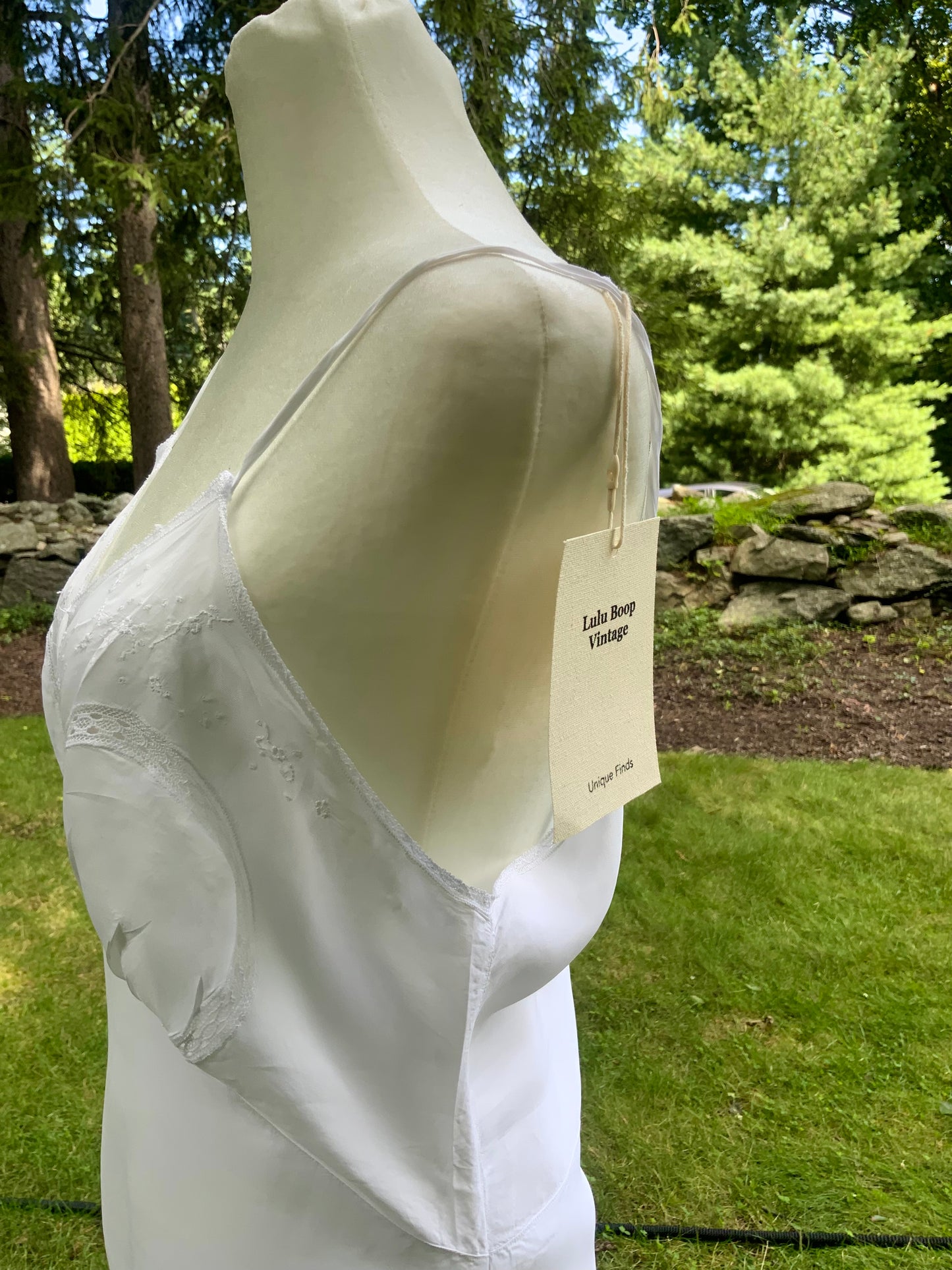 1930s White Satin Nightgown. Embroidered Bias Cut Slip Dress. Bridal Lingerie Gown .30CQ