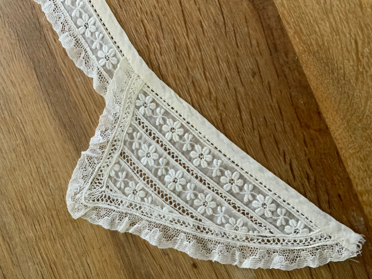 Antique Edwardian Embroidered Cotton Lace Collar – Sailor V Neck Floral Eyelet Trim Detachable Collar