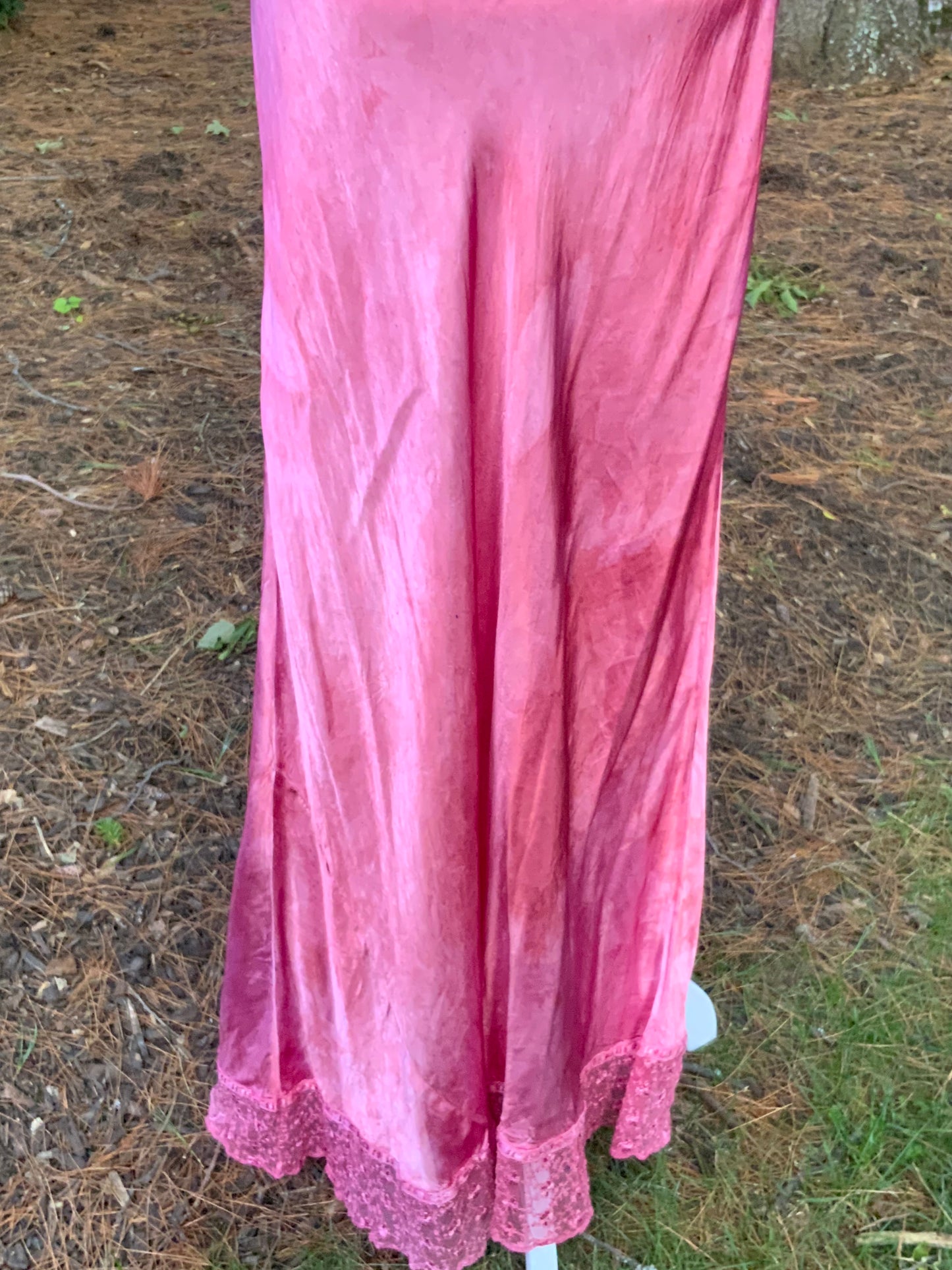 1930s Hand Dyed Pink Satin Nightgown | Floral Lace Nightgown | Bias Cut Boudoir Gown | Romantic Lingerie | Old Hollywood Glamour
-30BJ