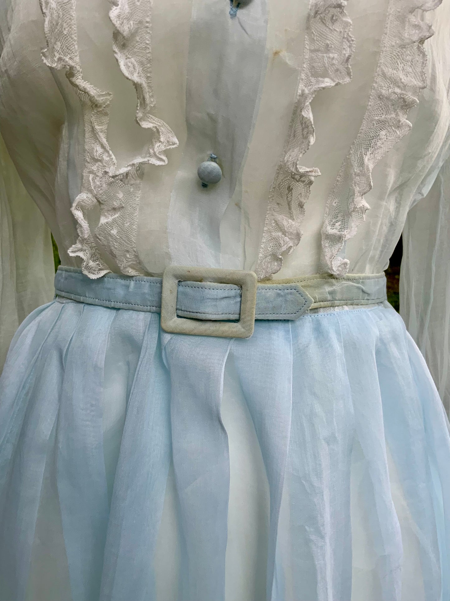 Late 1930s 1940s Sheer Blue Cotton Organdy Dress Romantic Lingerie Style Dress-30CR