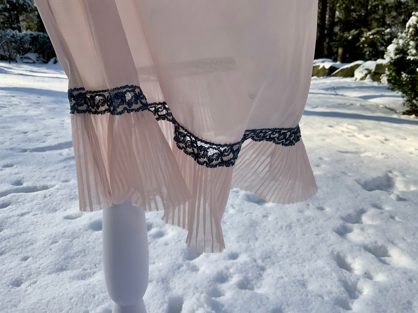 Late 1930s Myra Joy Nylon Slip Dress with Sage Lace Bodice | Art Deco Lingerie Gown-30BB