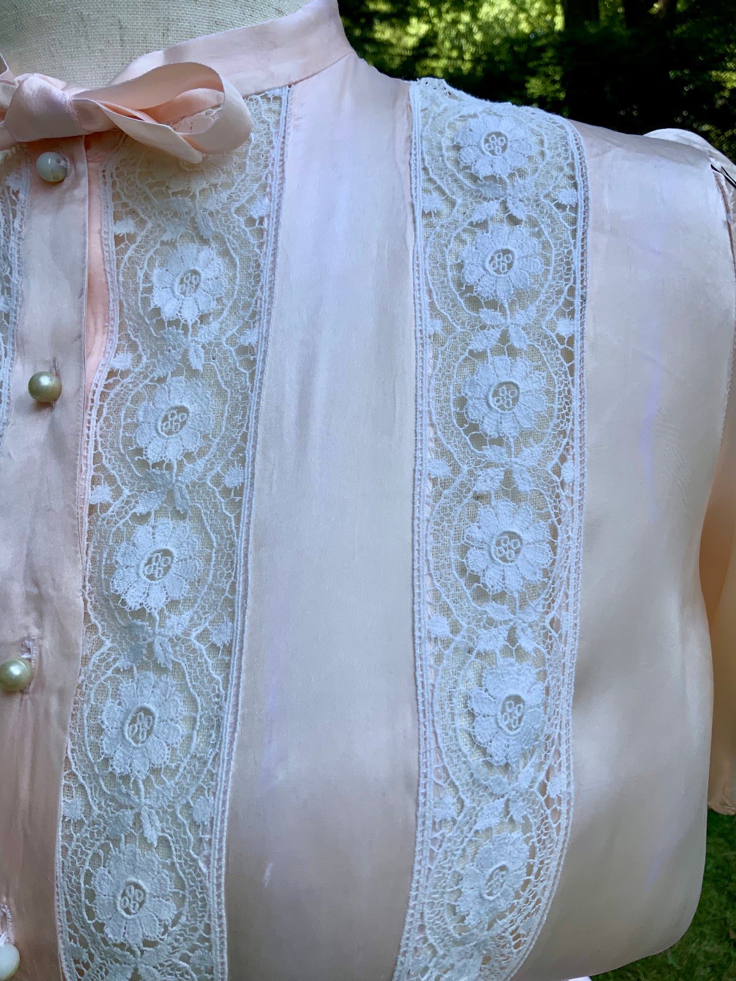 1930s Peach & Blush Silk Nightgown Vintage Boudoir Gown Original Belt Lace Bridal Lingerie Romantic Old Hollywood-30CV