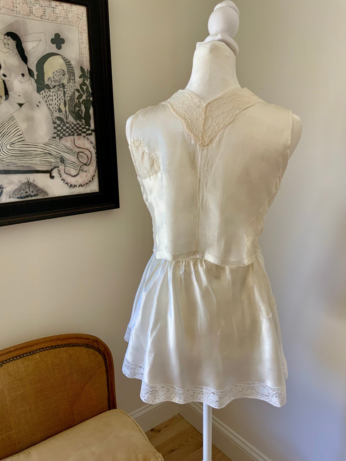 One-of-a-Kind Reconstructed 1940s Silk Set | Vintage Lace Top & Skirt-40CF