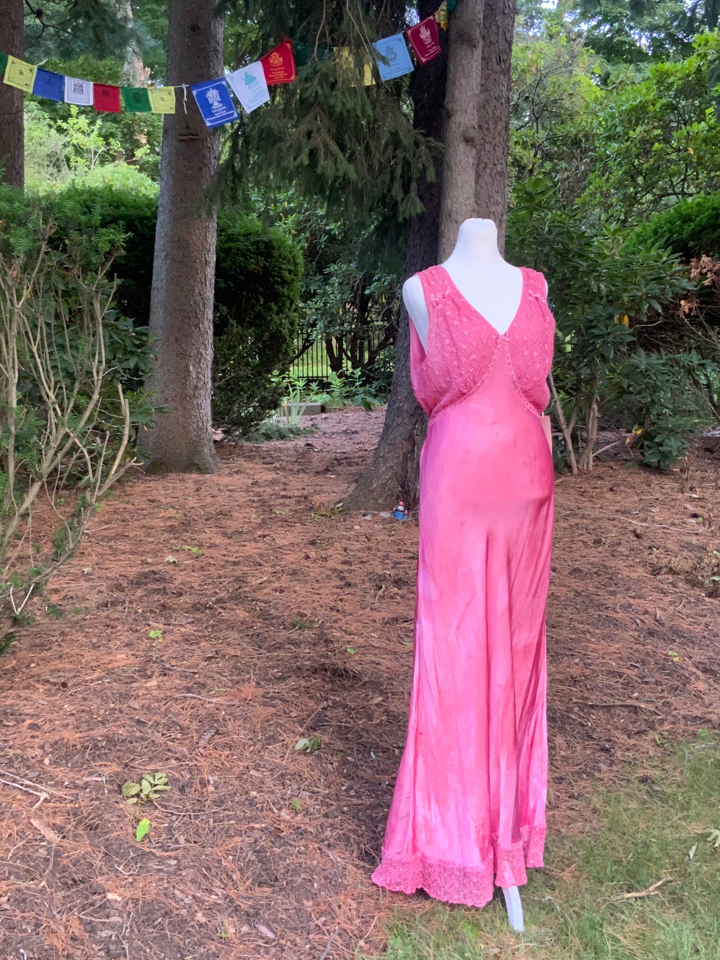 1930s Hand Dyed Pink Satin Nightgown | Floral Lace Nightgown | Bias Cut Boudoir Gown | Romantic Lingerie | Old Hollywood Glamour
-30BJ