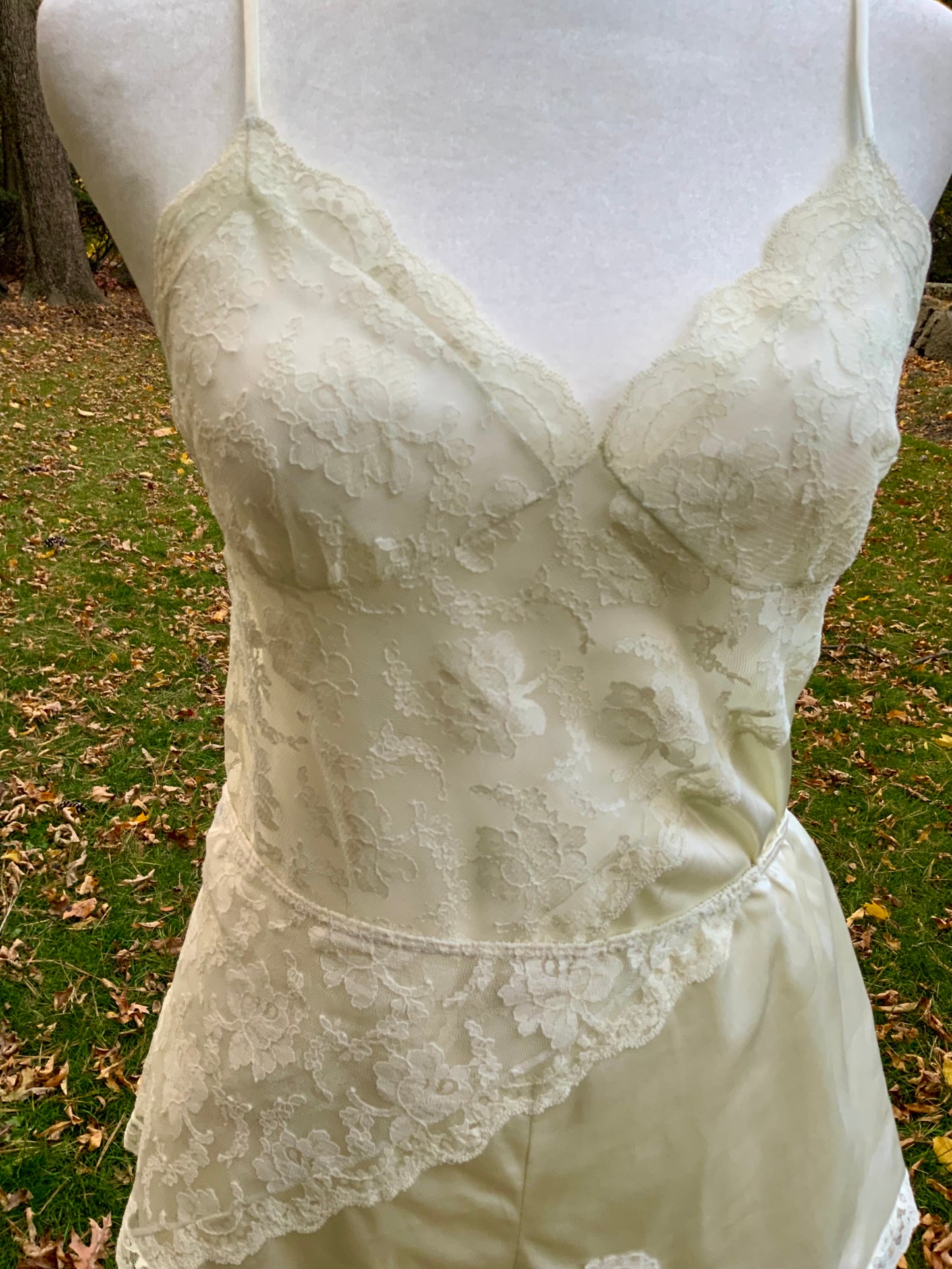 Vintage Bob Mackie for Glydons Ivory Lace & Satin Teddy | Late 1970s Designer Lingerie- 70X