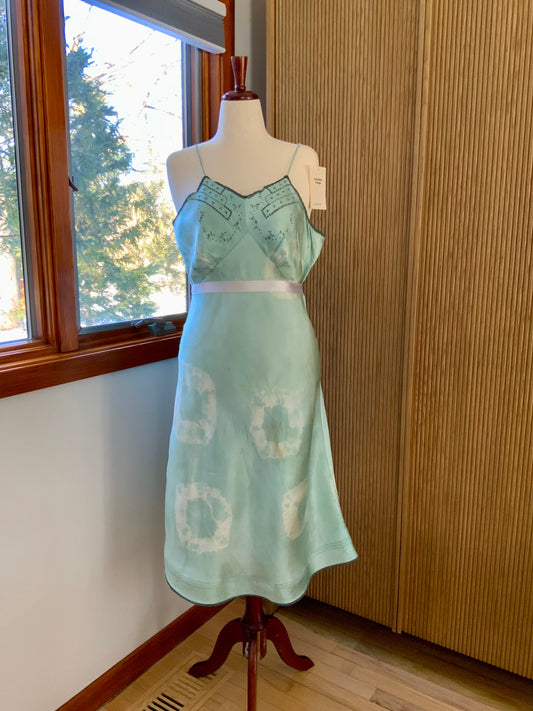 1930s–1940s Hand-Dyed Silk Satin Embroidered Slip Dress-40AN