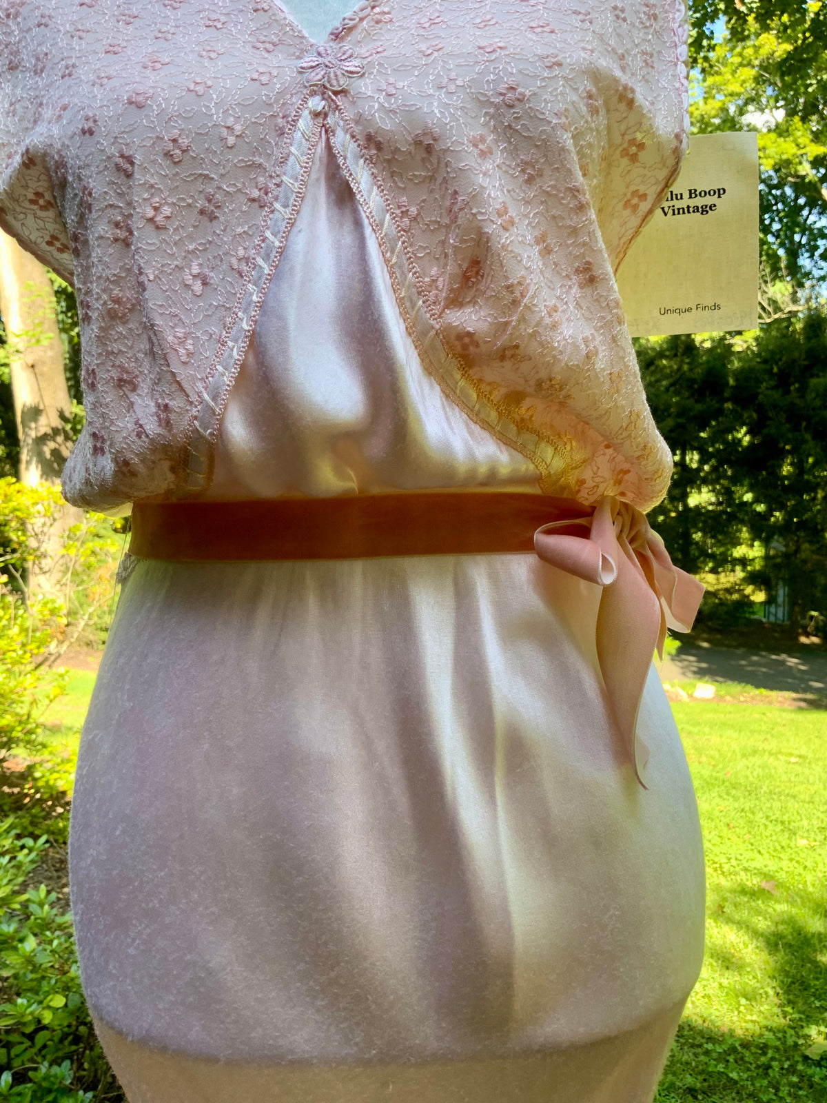 1930s Blush Pink Satin Nightgown with Sheer Embroidered Bodice.30CK