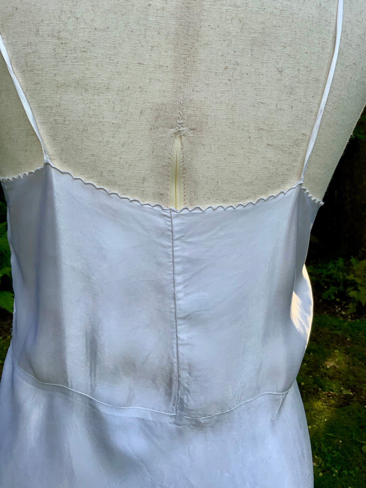 1930s White Satin Bias Cut Slip Dress with Floral Lace .40BT
