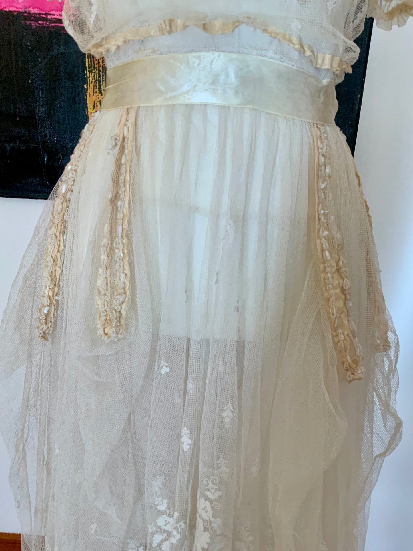 Antique Tulle Dress -Filet Lace – Early 1900s – ED40