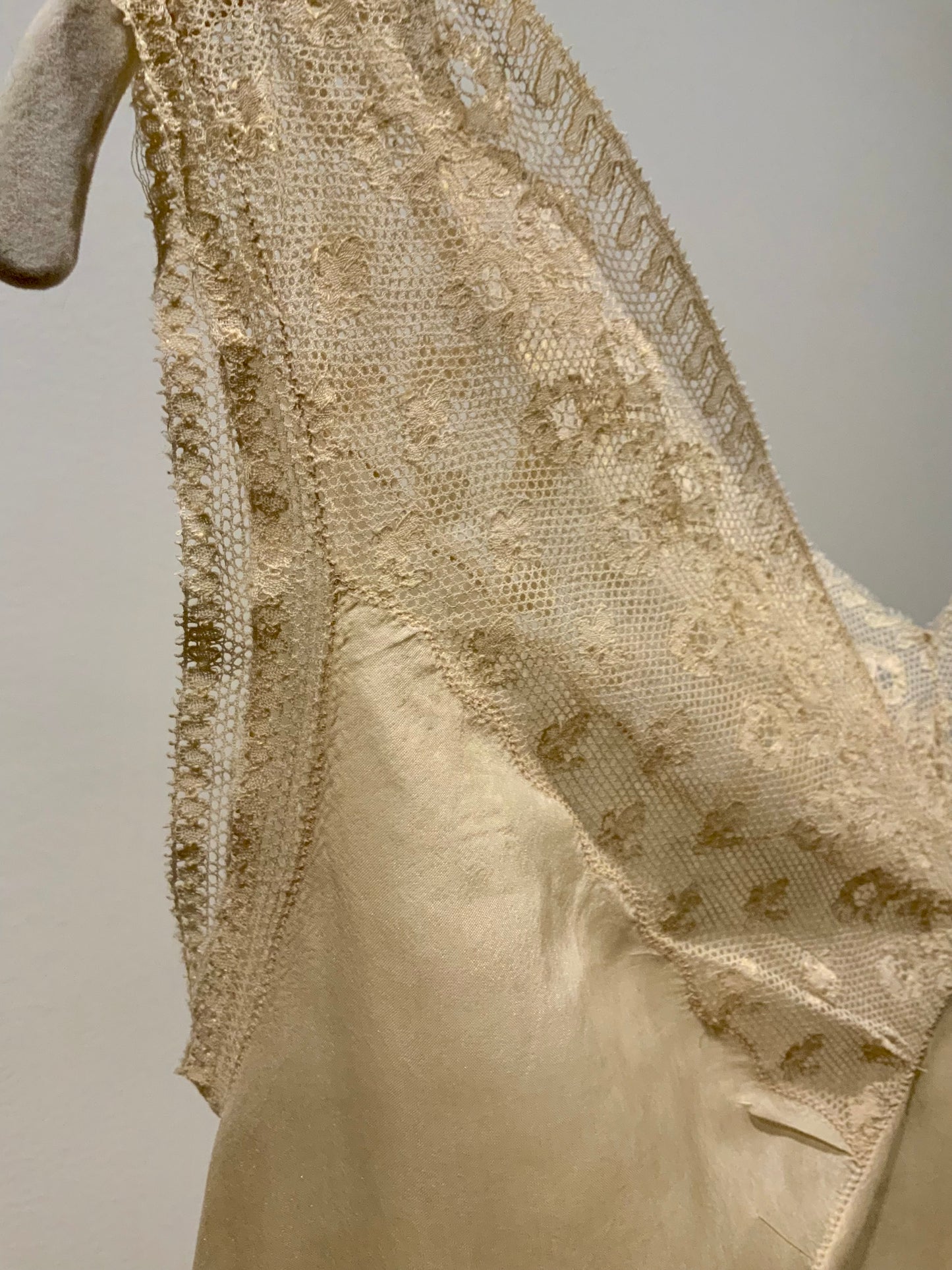 1920s–30s Pure Silk Lace Bias Cut Bridal Nightgown | Antique Monogrammed Trousseau Dress-20AV