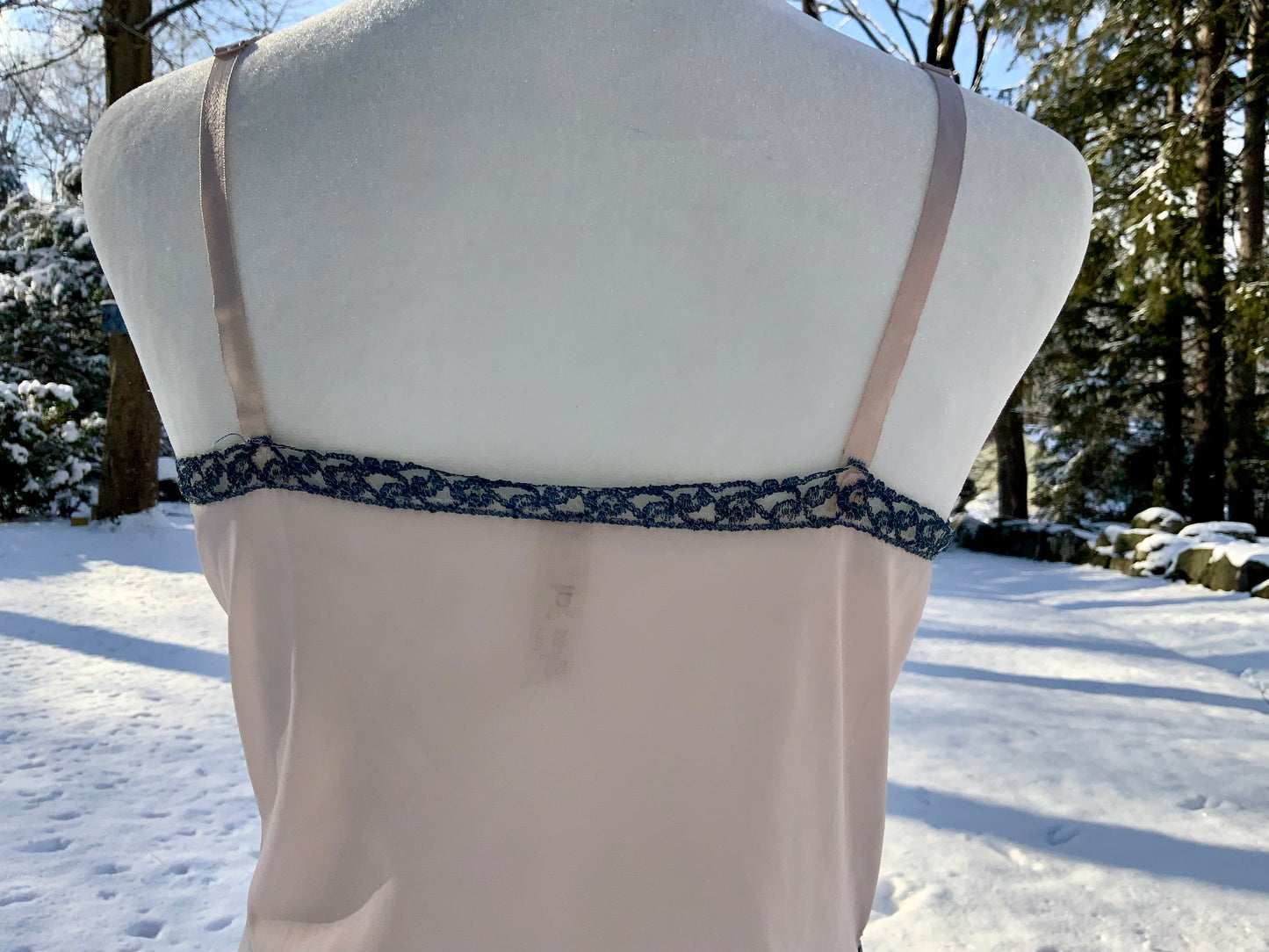 Late 1930s Myra Joy Nylon Slip Dress with Sage Lace Bodice | Art Deco Lingerie Gown-30BB