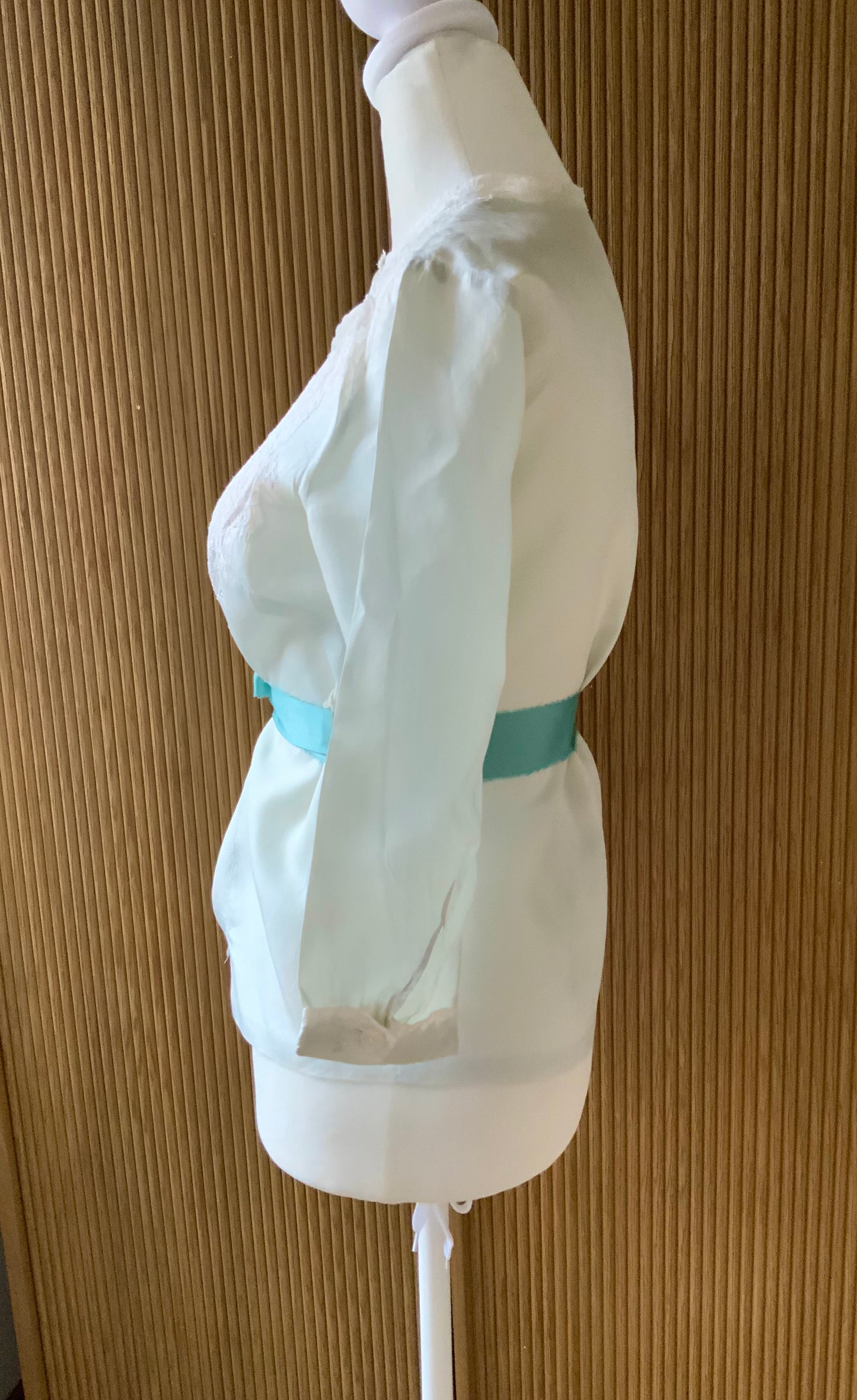 1940s Silk Satin Blouse with Lace Appliqué | Mint Green | Edwardian Revival-40AT