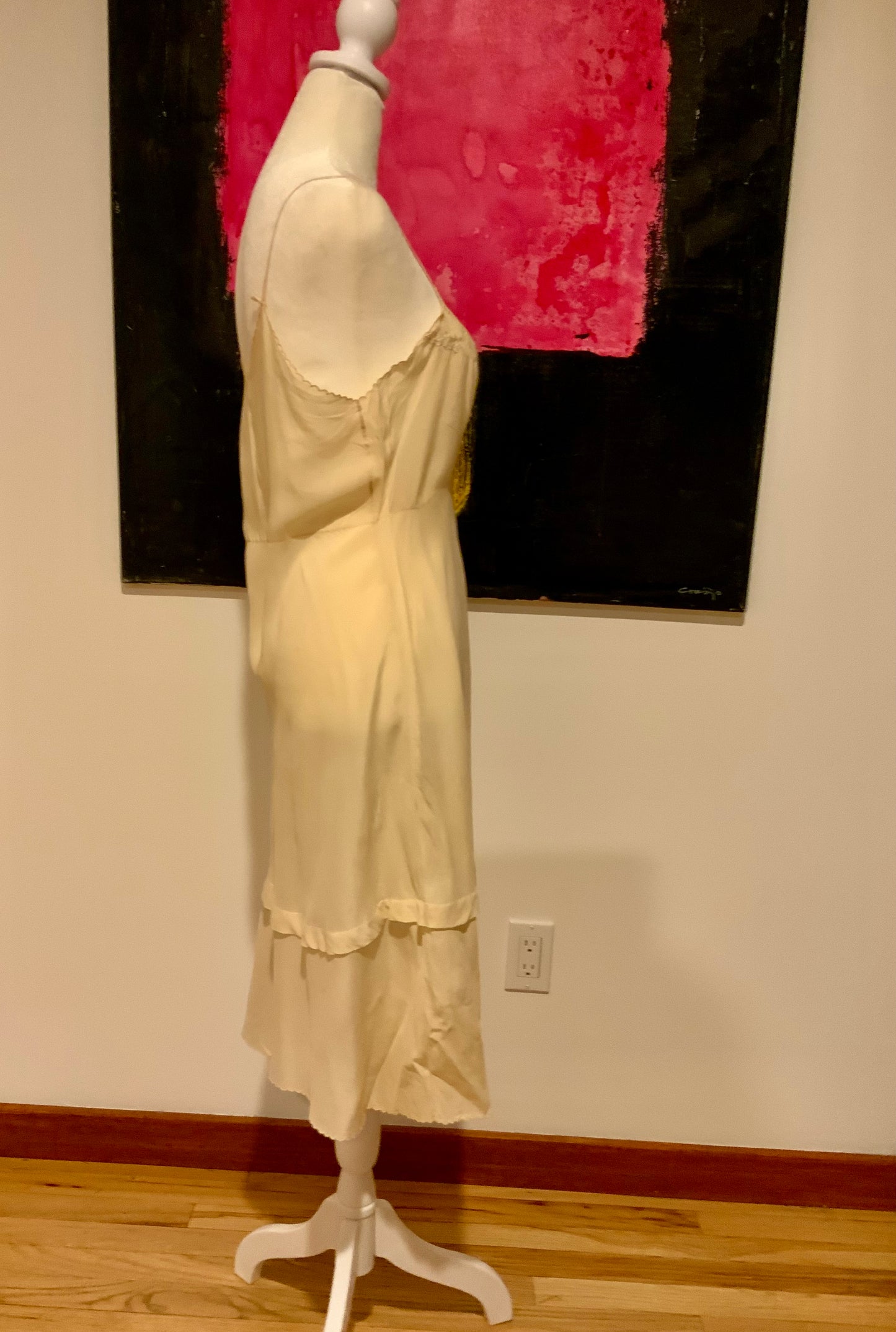 1930s Hand-Embroidered Pure Silk Slip Dress | Champagne - 30AT