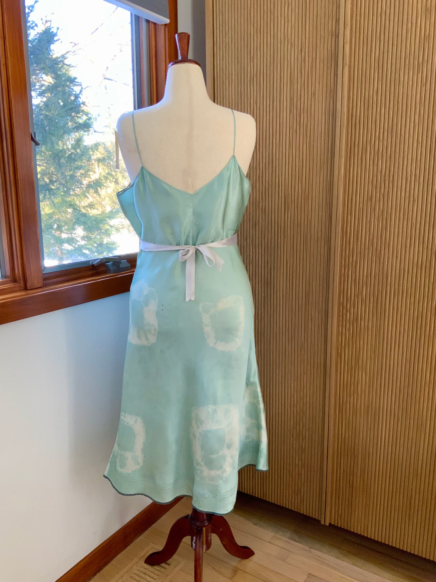 1930s–1940s Hand-Dyed Silk Satin Embroidered Slip Dress-40AN