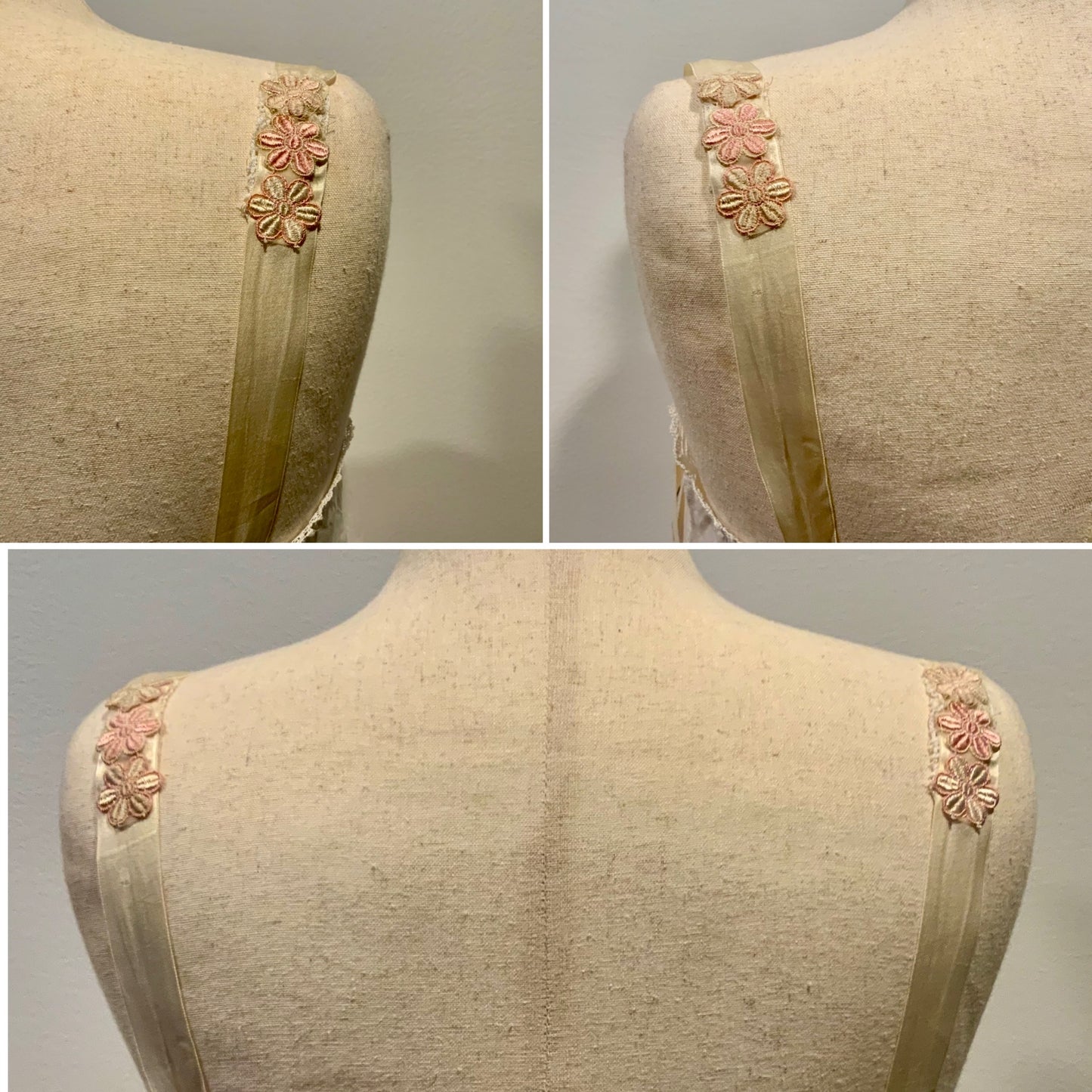 Antique Slip Dress - Filet Lace - Embroidered Initials E C - 1920 - 20C