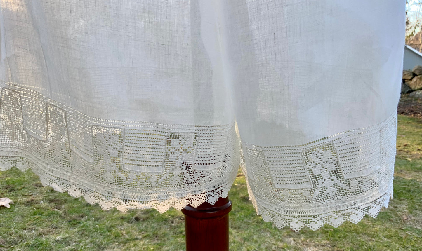 Antique Edwardian Cotton Bloomers c.1905–1915 | Filet Lace Ribbon Hem | Hand Monogram “AB” | Split Drawers Lingerie-ED69