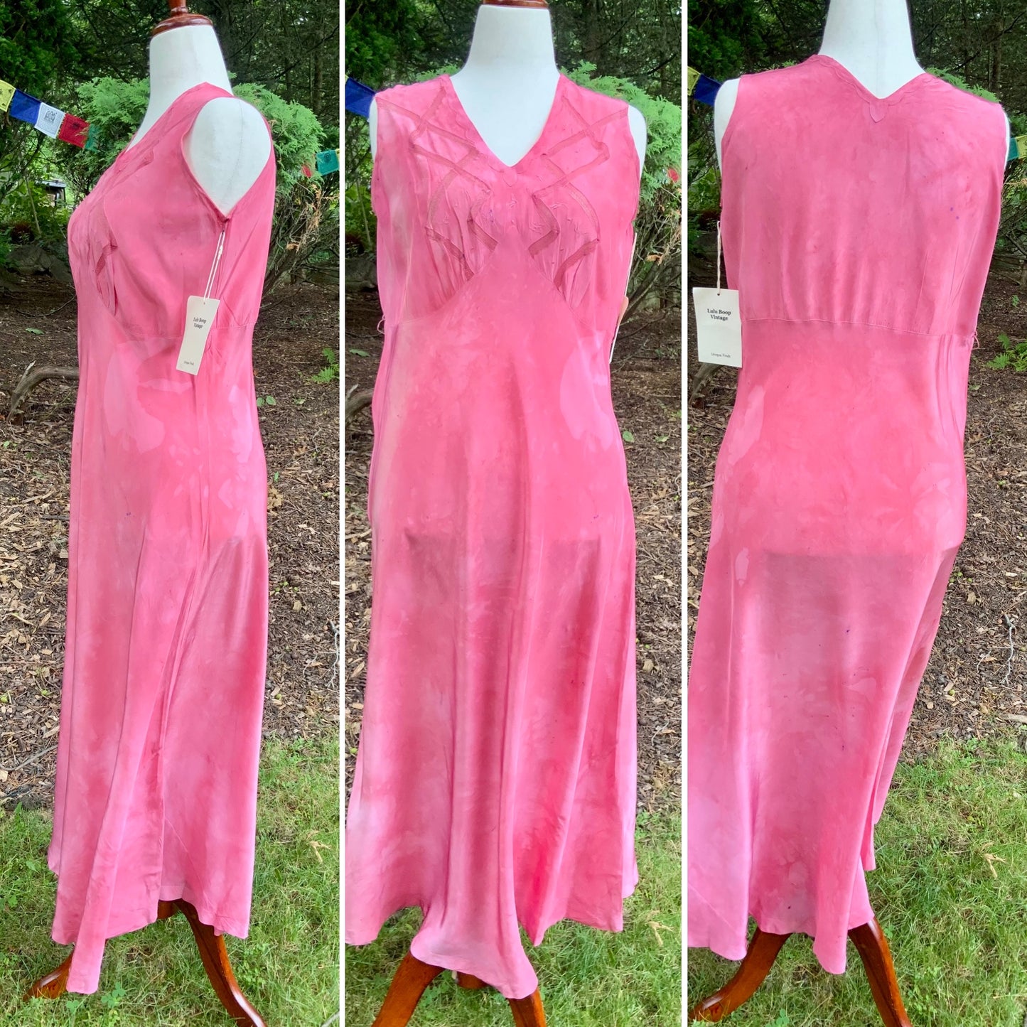 1930s Hand-Dyed Raspberry Pink Silk Bias Cut Dress | Art Deco Embroidered Bodice
-30BI