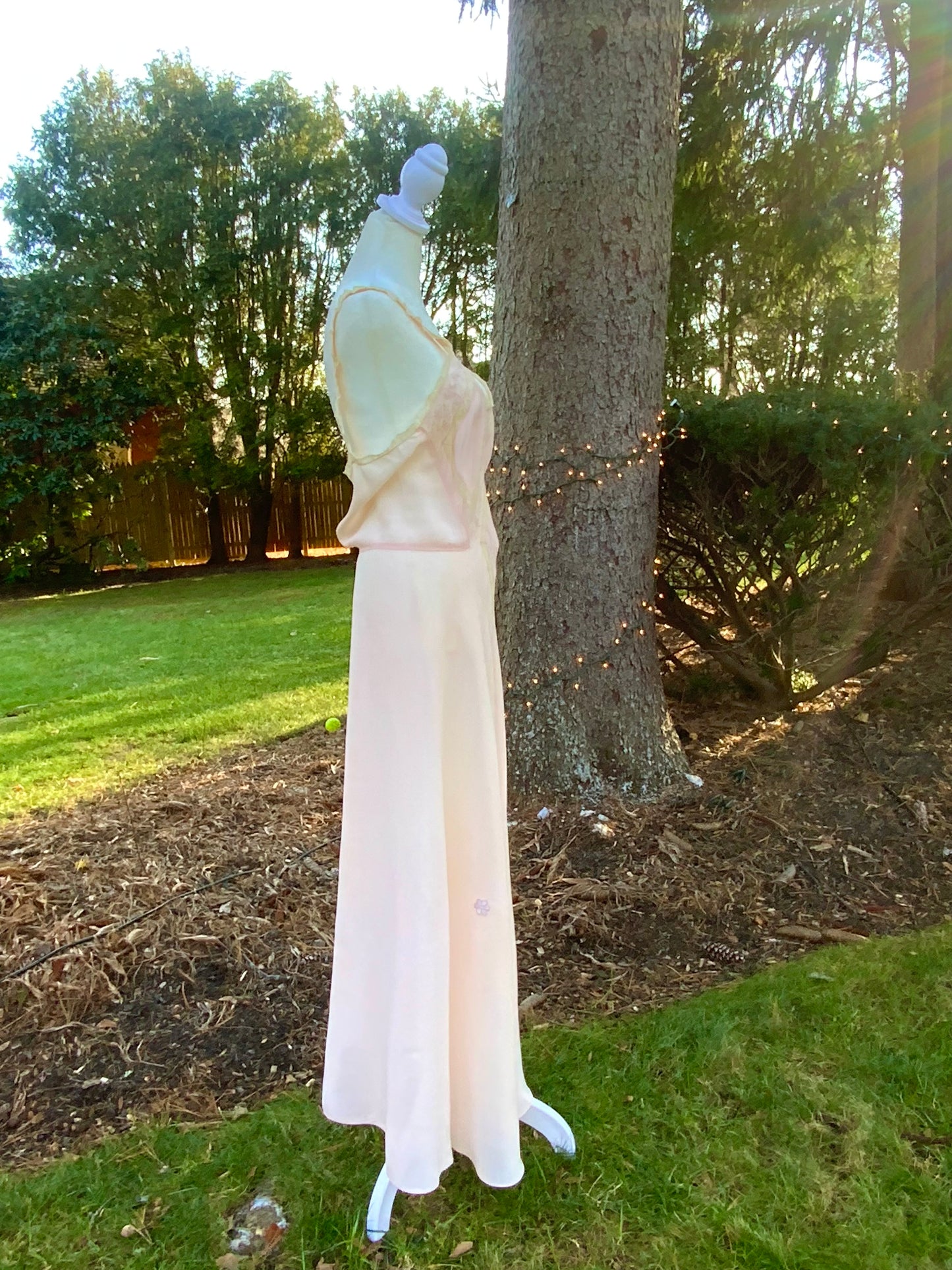 1930s Blush Rayon Nightgown – Art Deco Plissé, Embroidery & Lace - 30AY