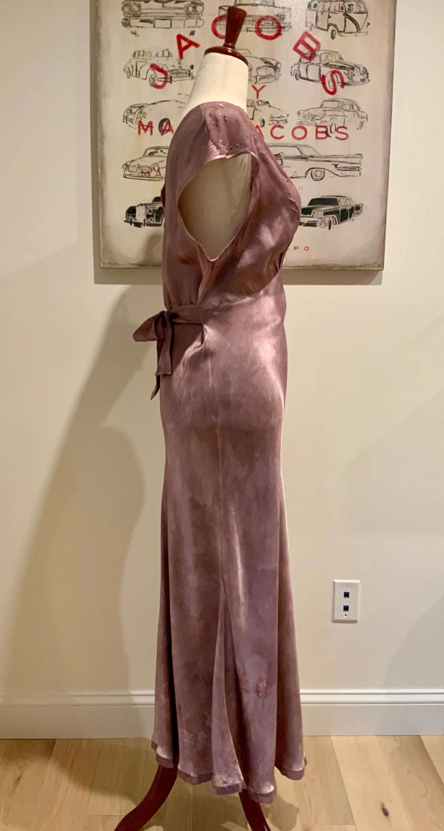 1930s Hand Dyed Mauve Bias Cut Evening Dress. Restyled Vintage Satin Gown.Embroidered Tulle.Lulu Boop Vintage-30CW