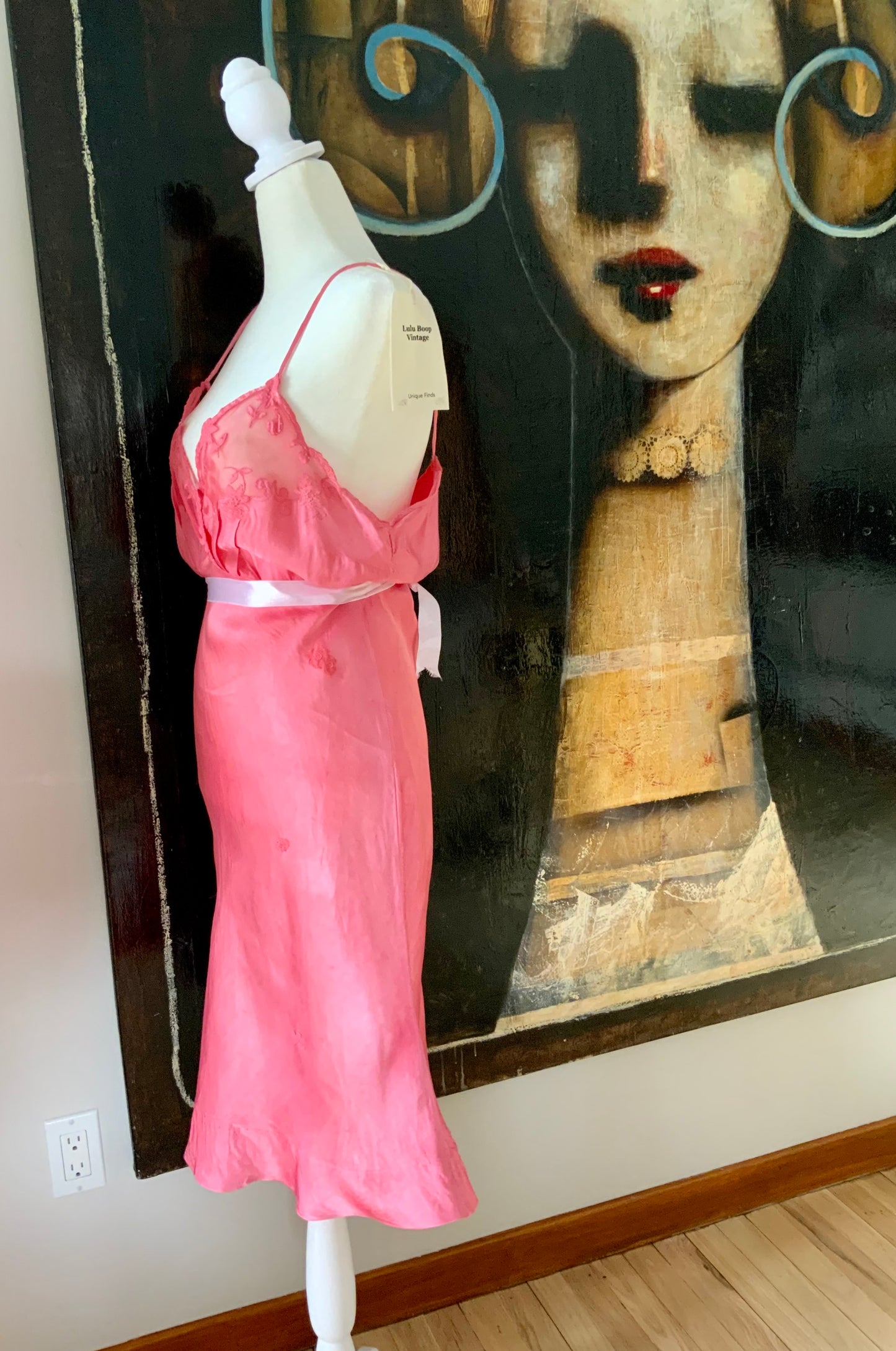 1970s Silk Slip Dress in Hand-Dyed Pink | Lace Bodice - 70F