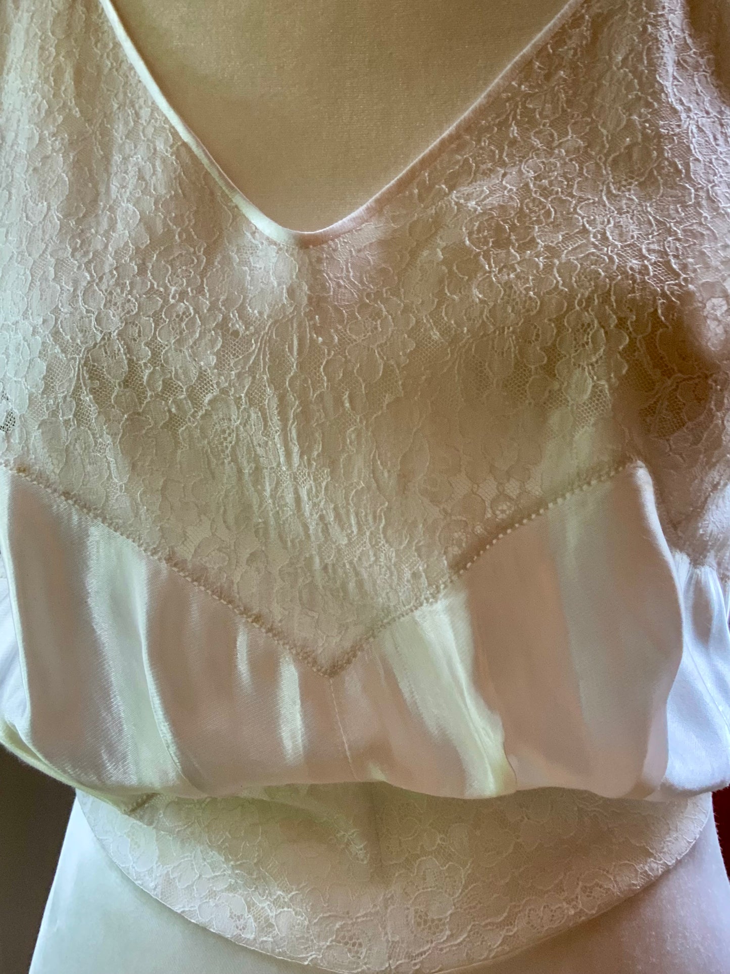 1930s Ivory Satin Bridal Lounge Set | Bias Cut Skirt & Lace Blouson Top | Romantic Two-Piece Ensemble