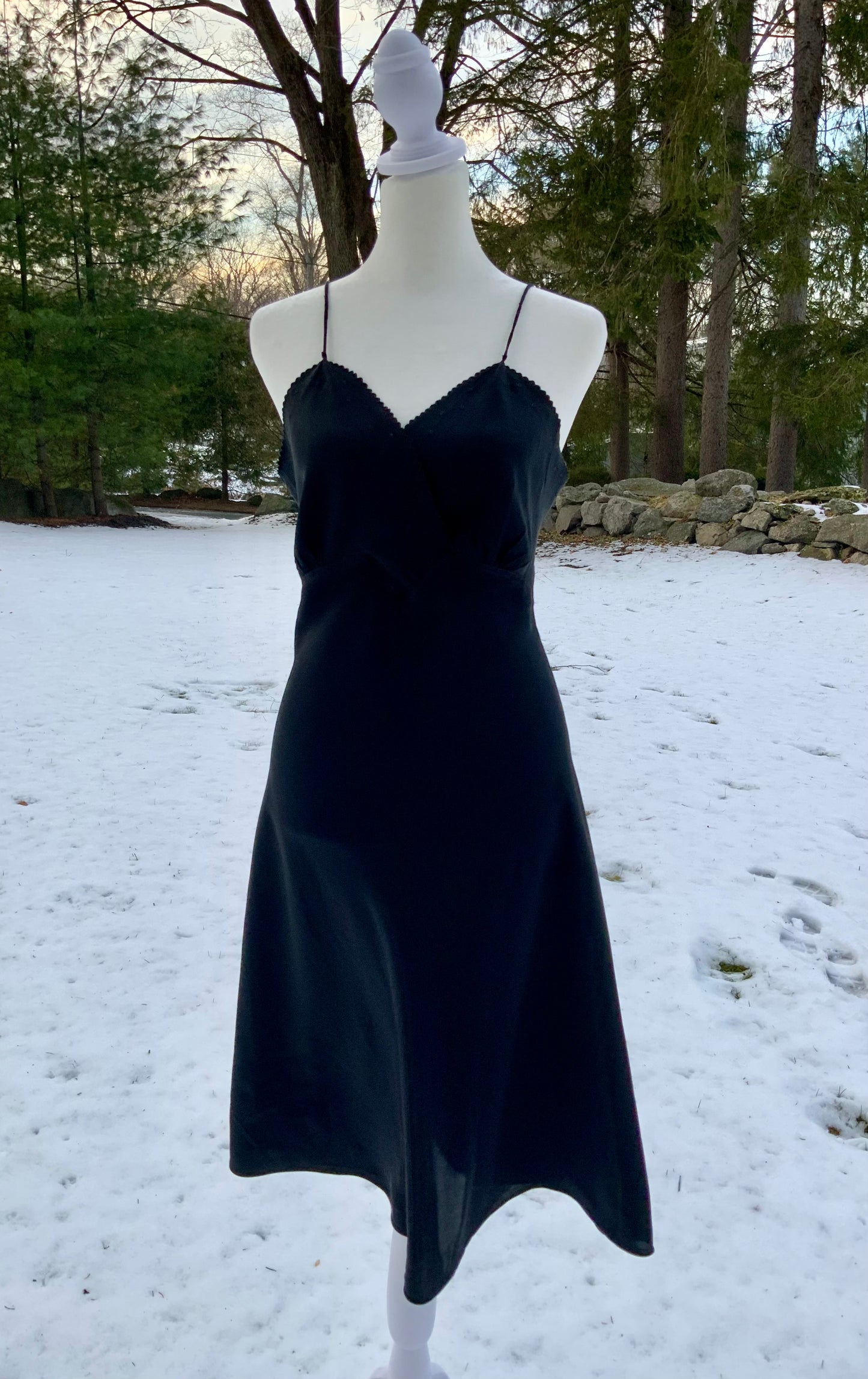 Rare 1940s Bias-Cut Black Silk Slip Dress | Old Hollywood Elegance-40AS