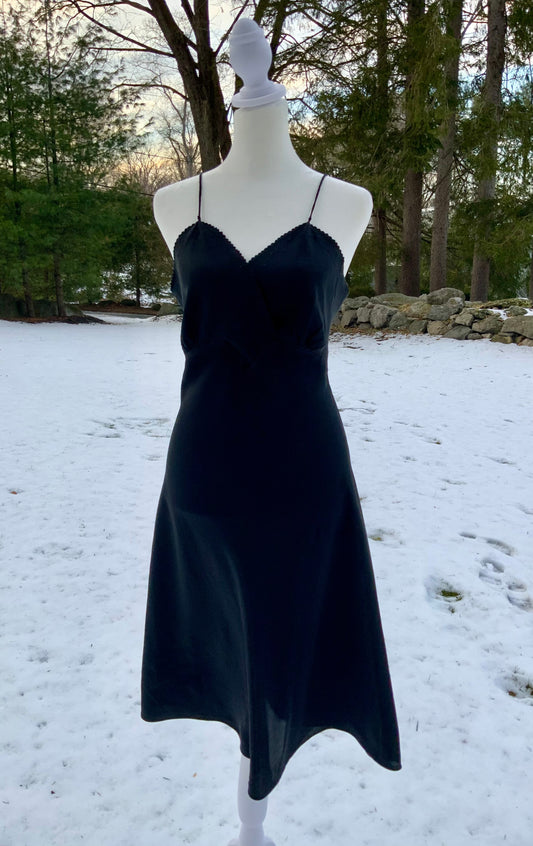 Rare 1940s Bias-Cut Black Silk Slip Dress | Old Hollywood Elegance-40AS