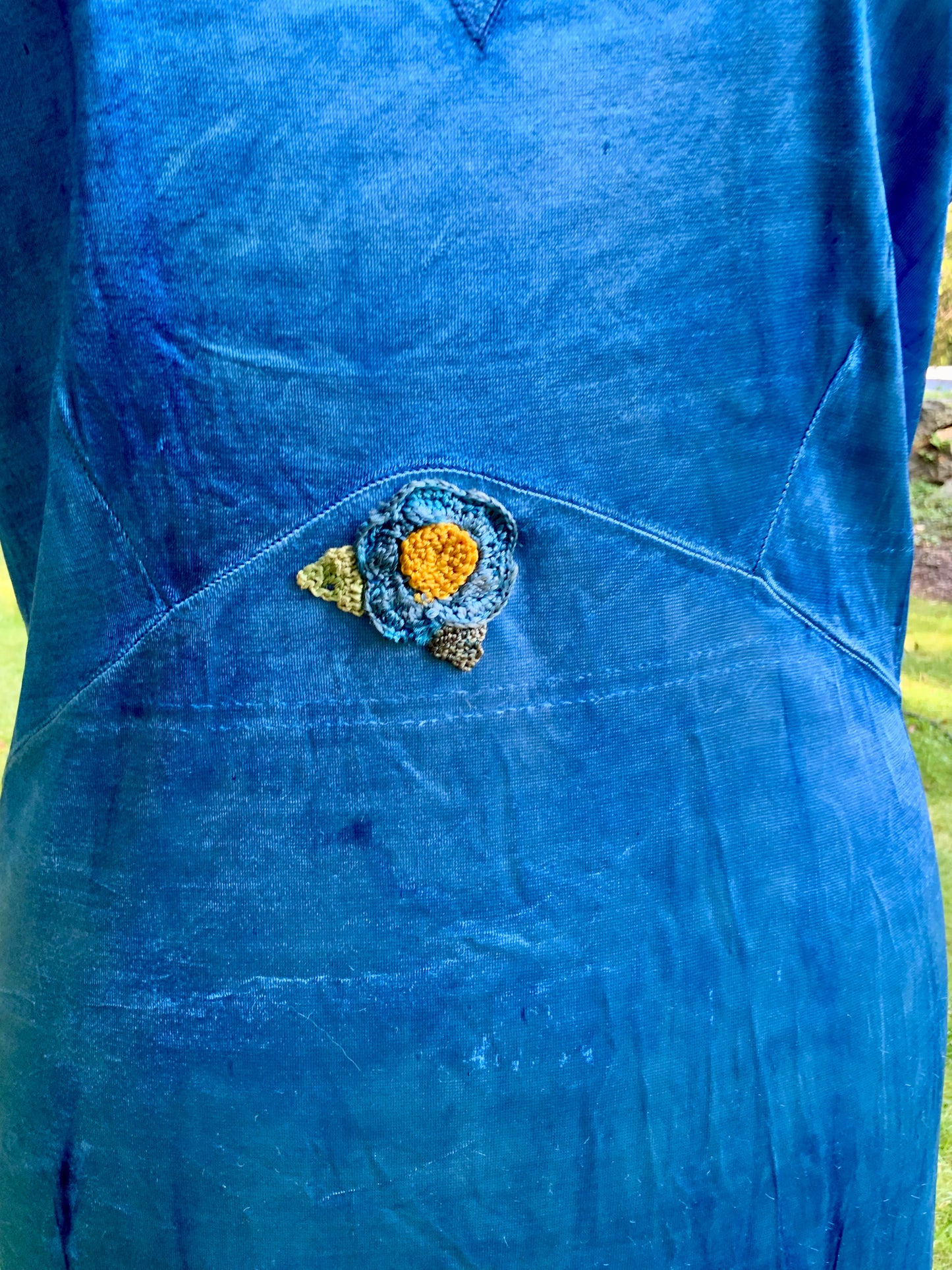 Mid-Century Hand Dyed Blue Tie Dye Satin Slip Dress.60P.