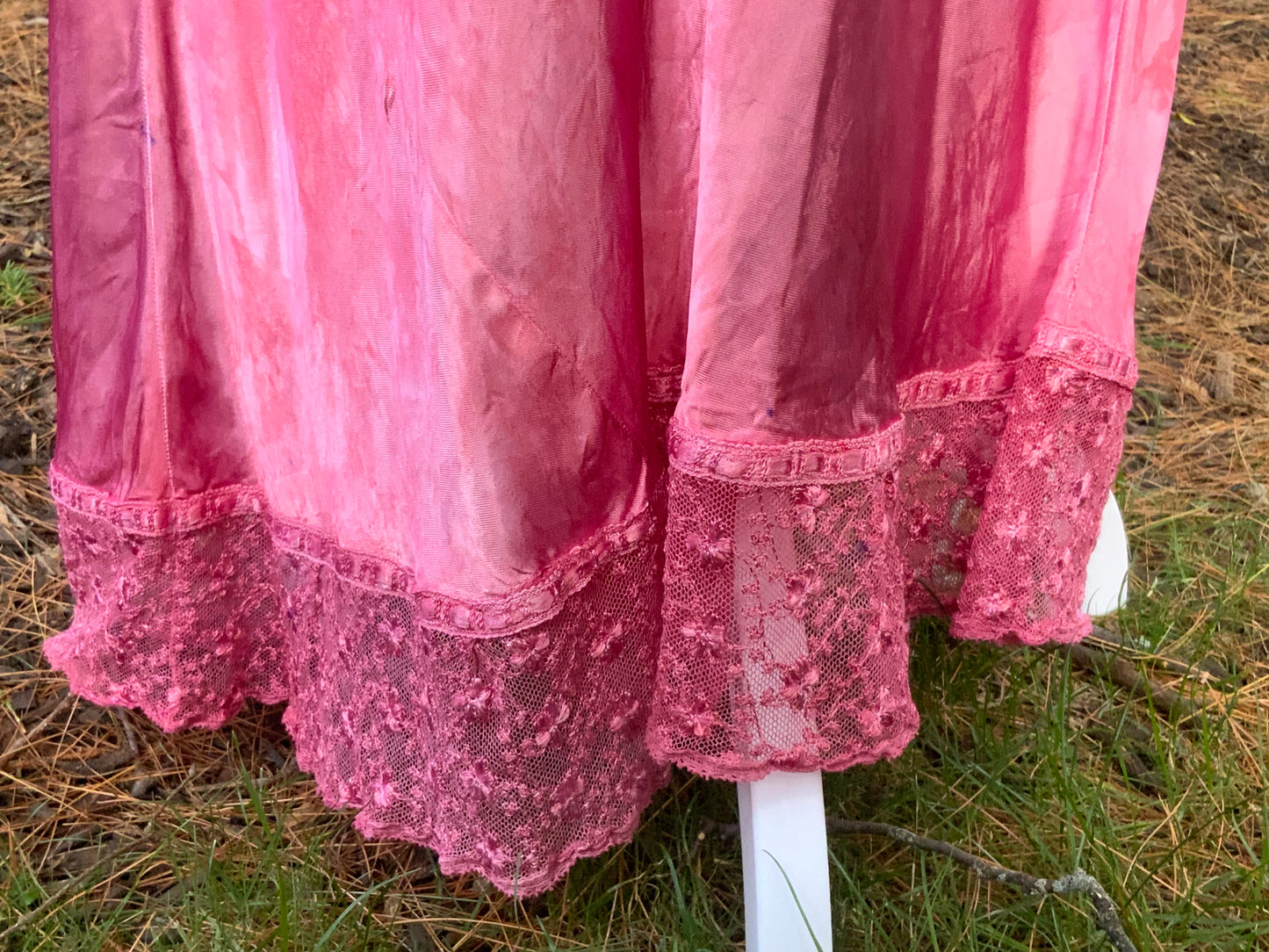 1930s Hand Dyed Pink Satin Nightgown | Floral Lace Nightgown | Bias Cut Boudoir Gown | Romantic Lingerie | Old Hollywood Glamour
-30BJ