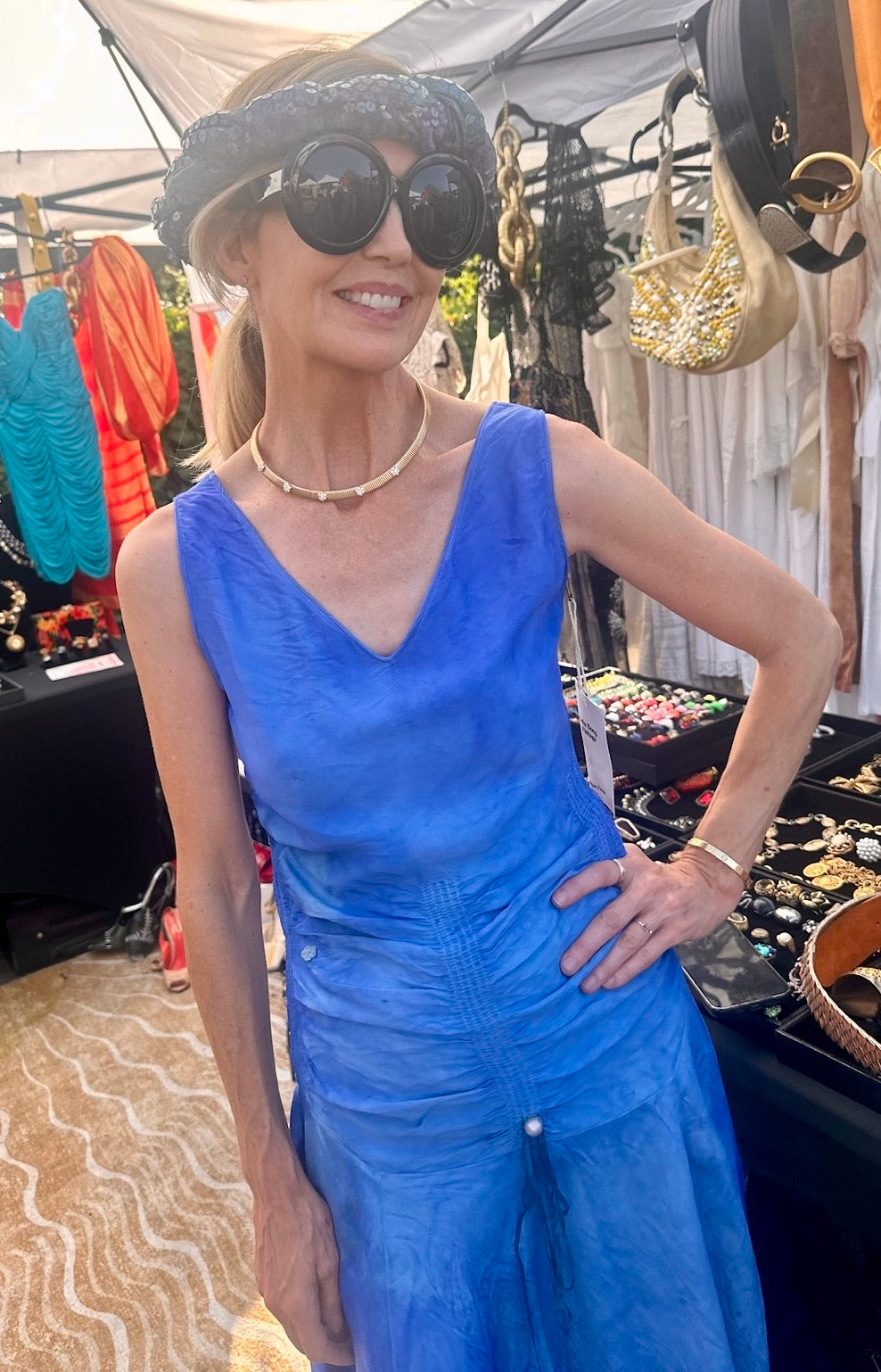 Hand dyed Blue Dress - 60s - 60F