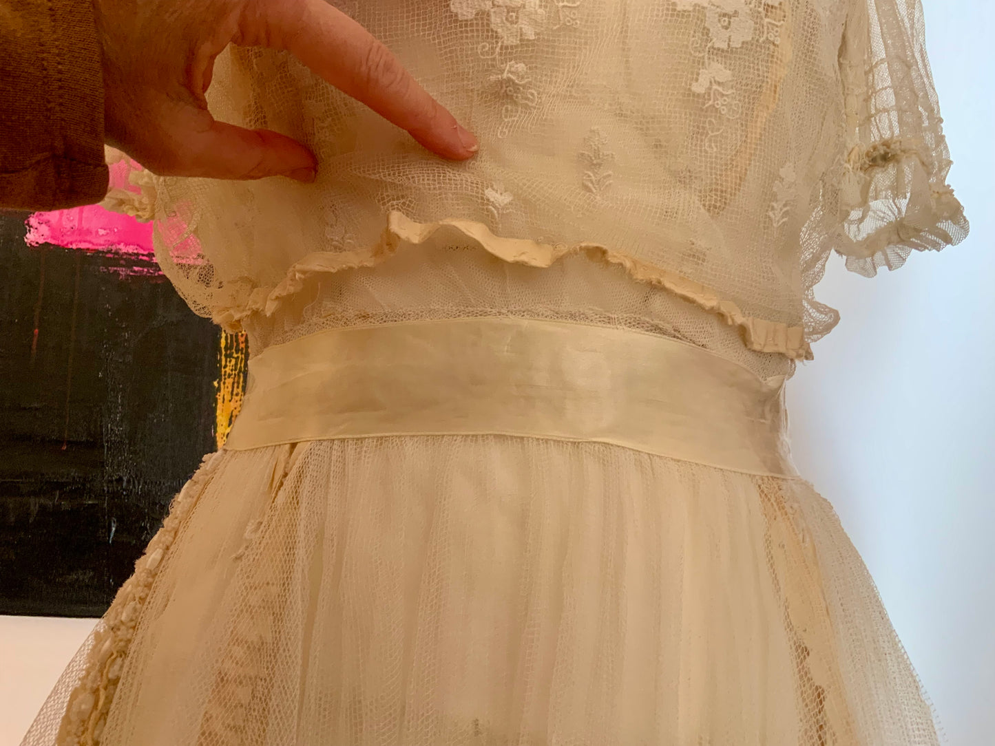 Antique Tulle Dress -Filet Lace – Early 1900s – ED40