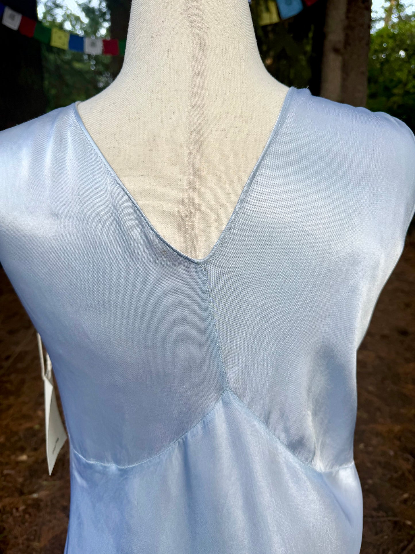1930s Powder Blue Silk Satin Slip Dress | Embroidered Illusion Mesh Bodice |Large
-30BV