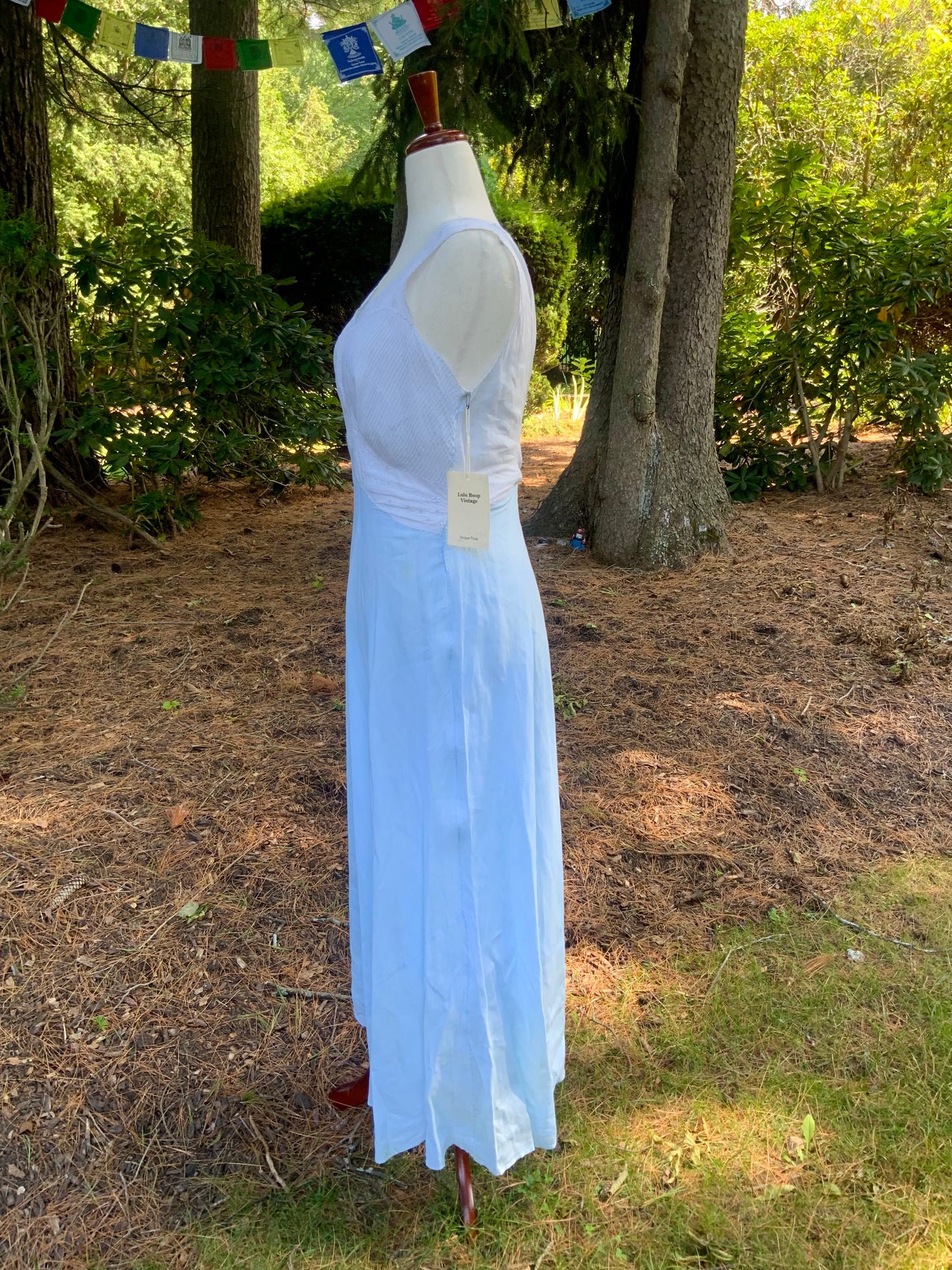 Rare Late 1930s Blue & White Cotton Dress | Embroidered Pintucked Bodice | Bias Cut | Romantic Cottage Dress | Old Hollywood-20AI
