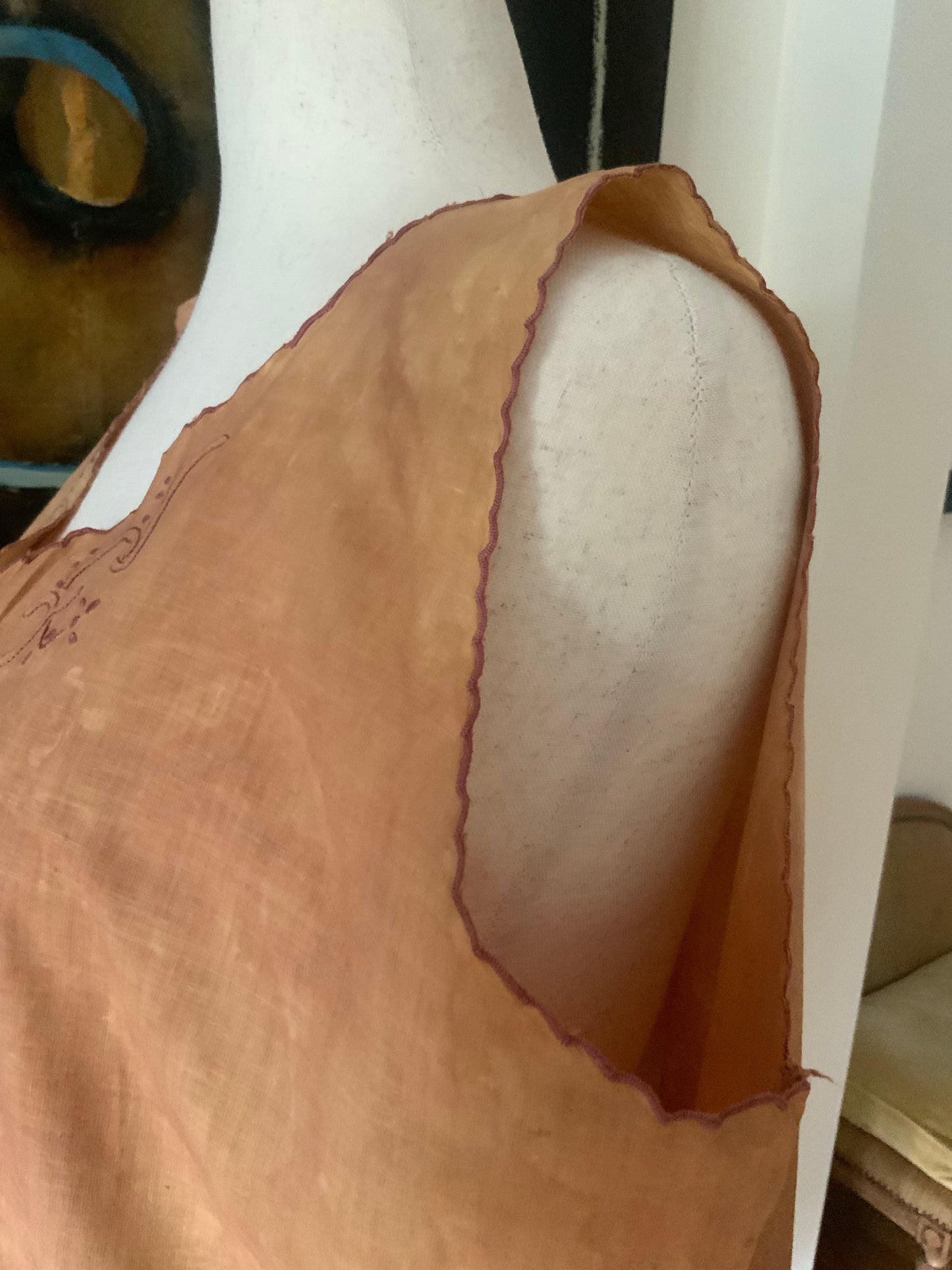 Antique Cotton Nightgown Purple Embroidery - 1910 - ED7