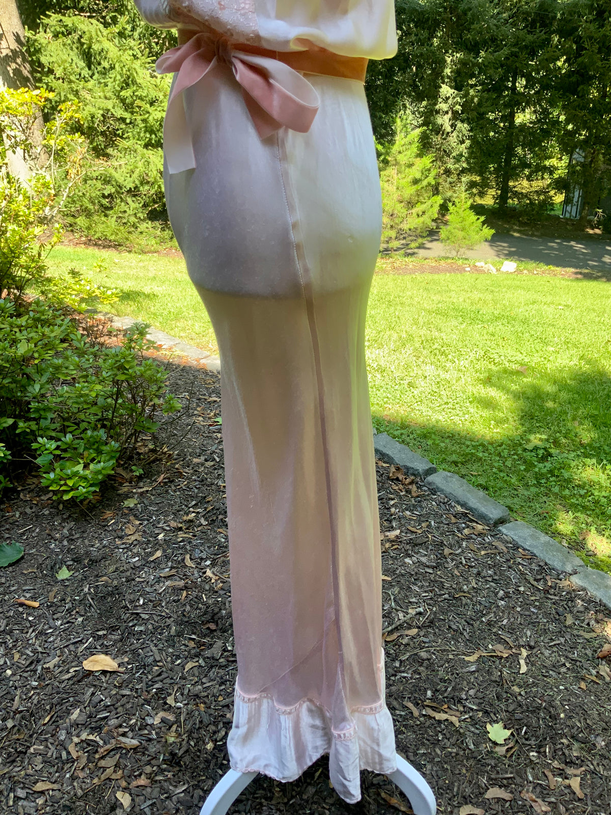1930s Blush Pink Satin Nightgown with Sheer Embroidered Bodice.30CK
