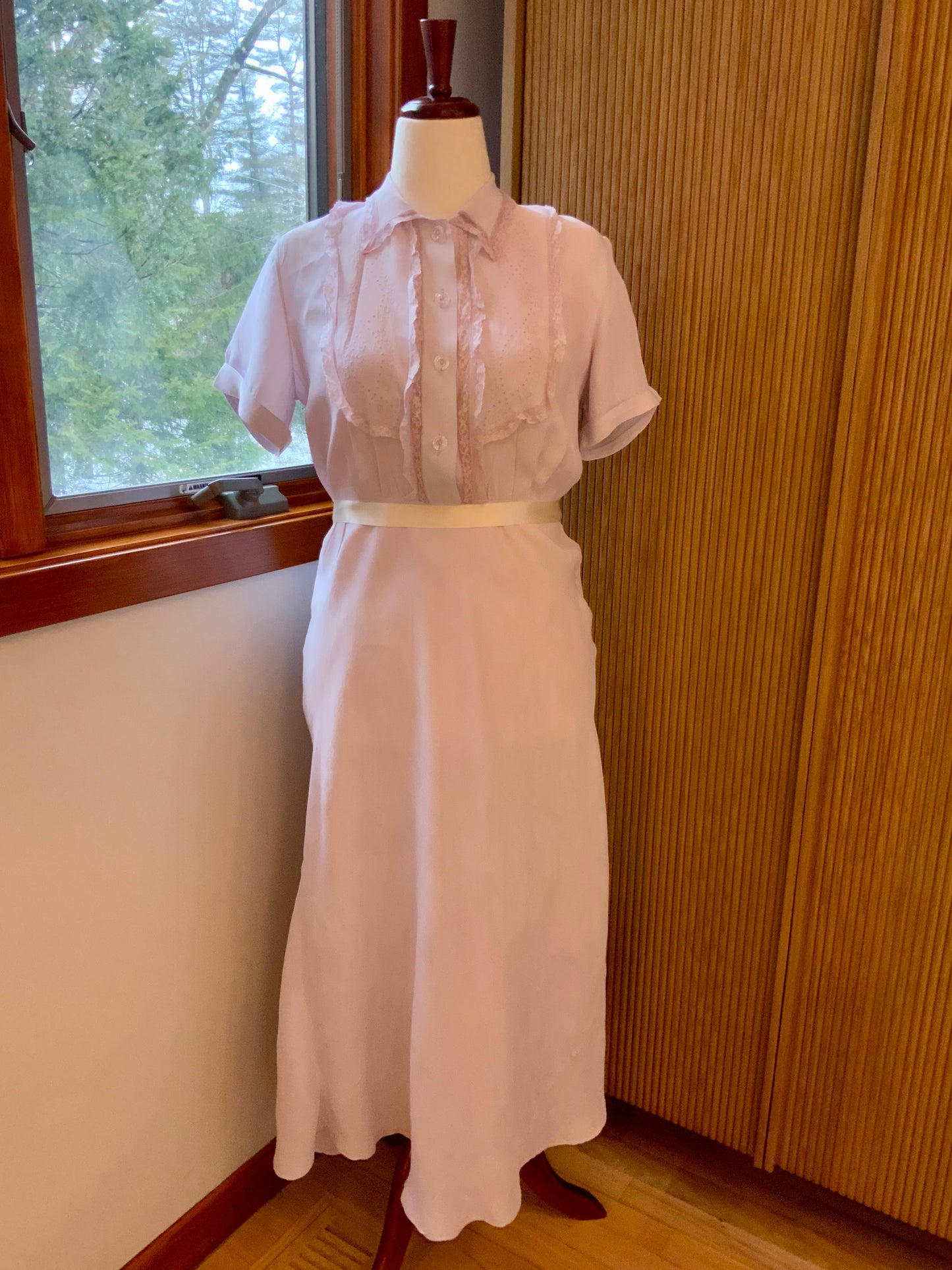 Authentic 1930s Bias Cut Satin Nightgown Hand Dyed Lilac Original Belt Vintage Lingerie Dress
 - 30K