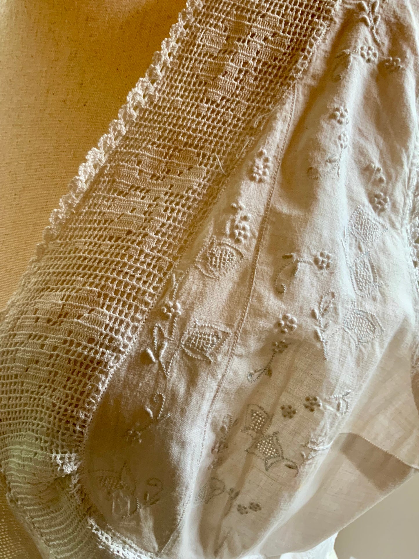 Antique Edwardian Corset Cover | Whitework Embroidery & Handmade Filet Crochet| XL-ED84