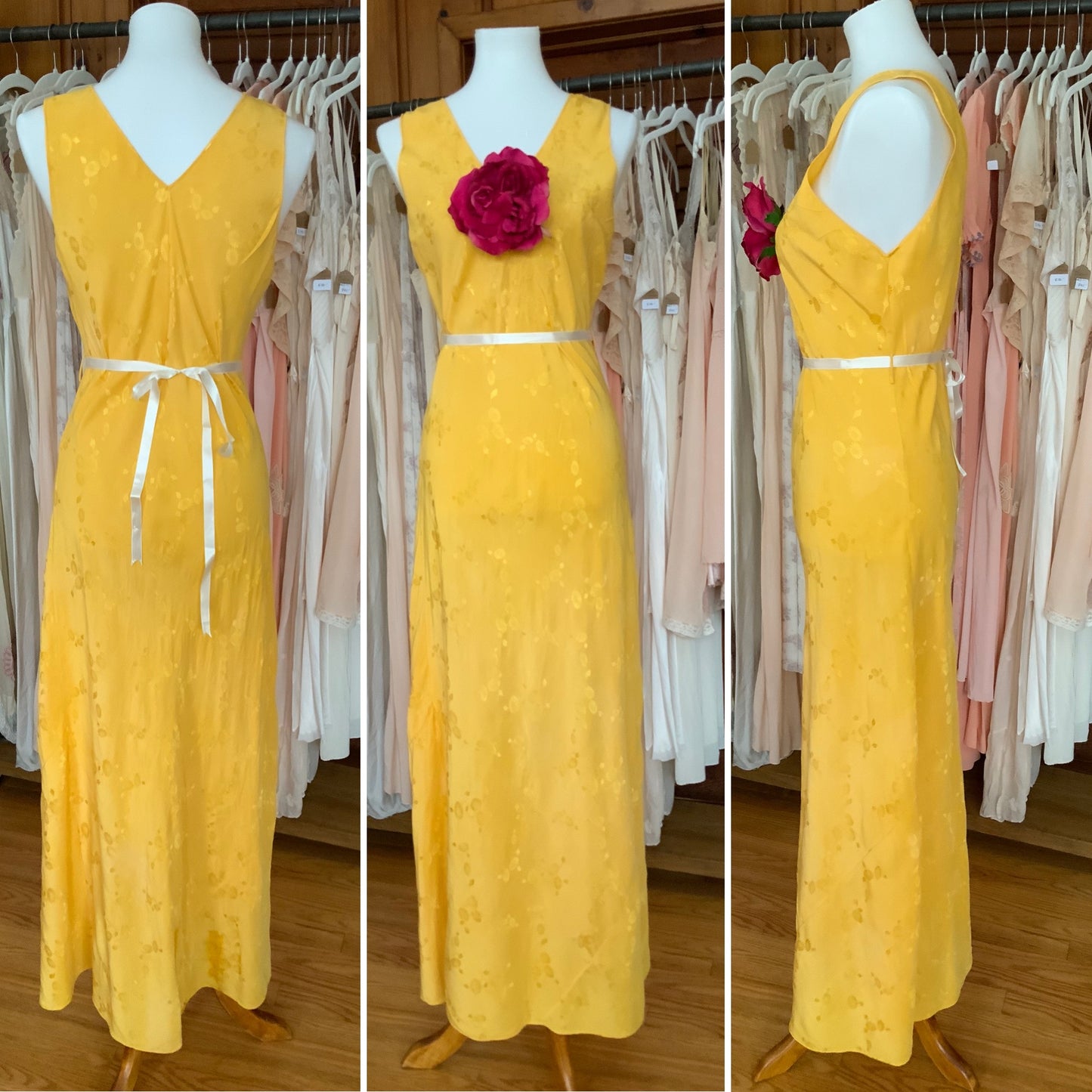 Hand Dyed Yellow Nightgown / Slip Dress - 50s