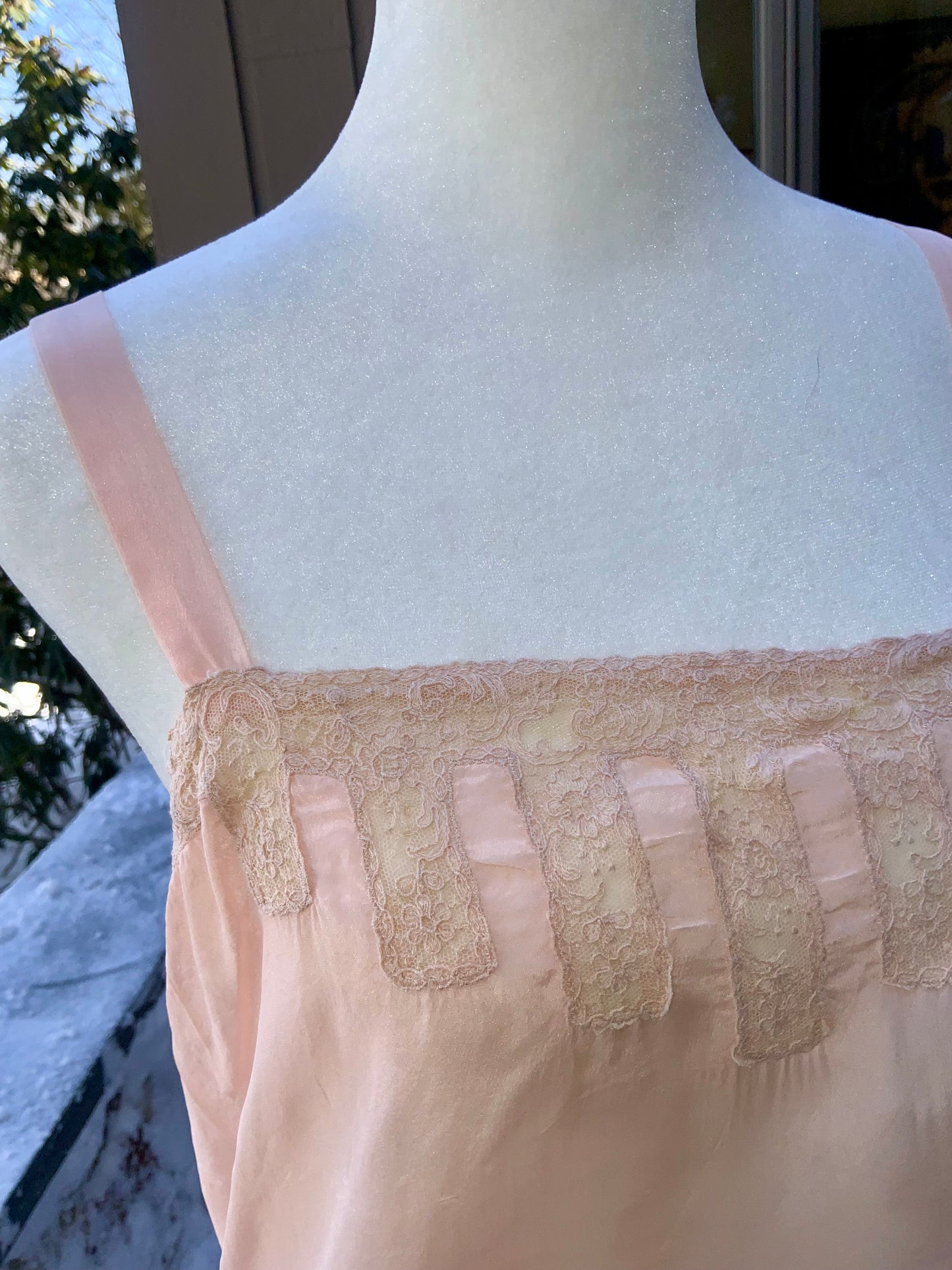 1920s–30s Blush Silk Teddy (Camiknicker) — Pure Silk Boudoir One-Piece with Lace Appliqué-20AL