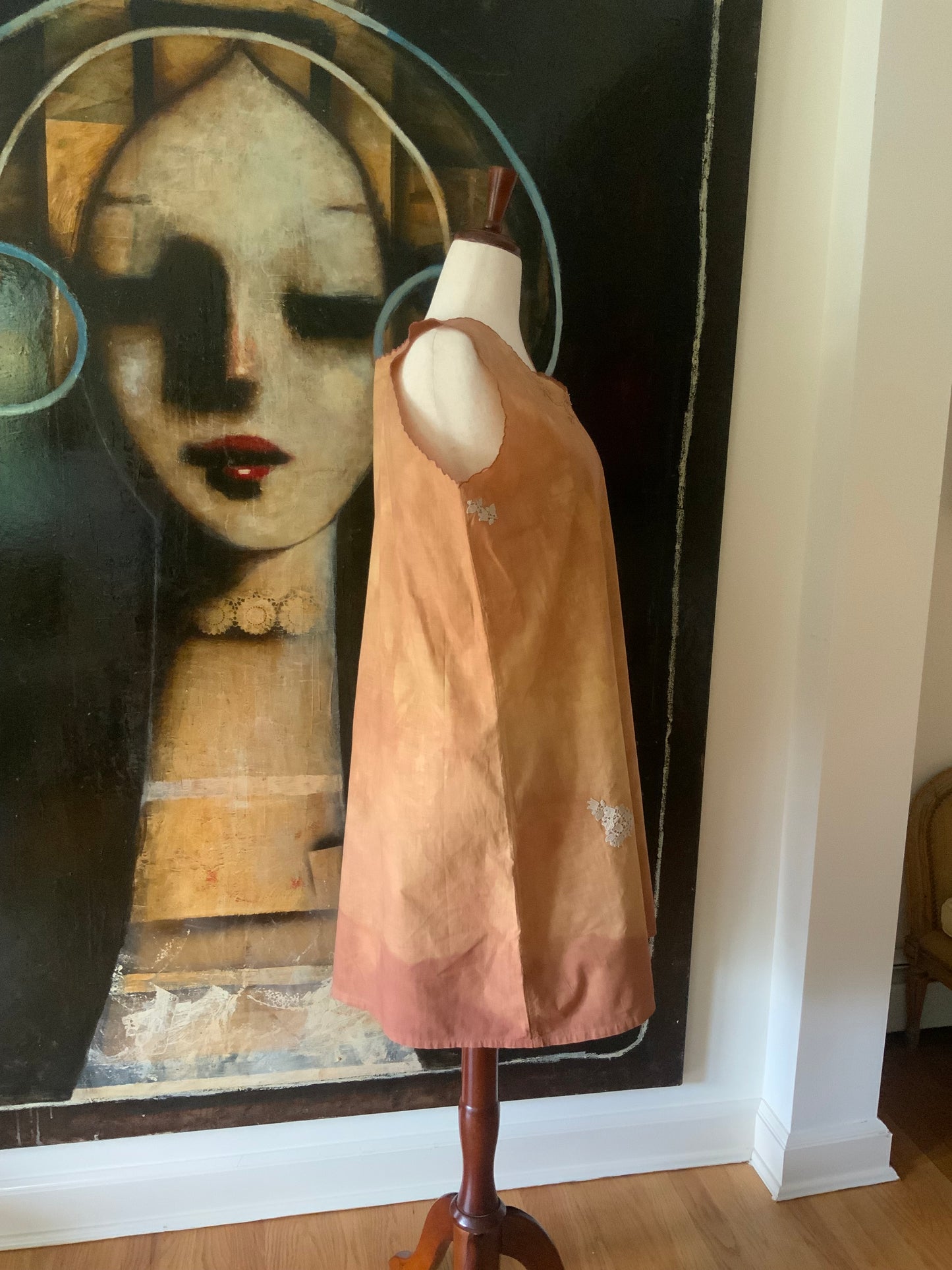 Antique Cotton Nightgown Purple Embroidery - 1910 - ED7